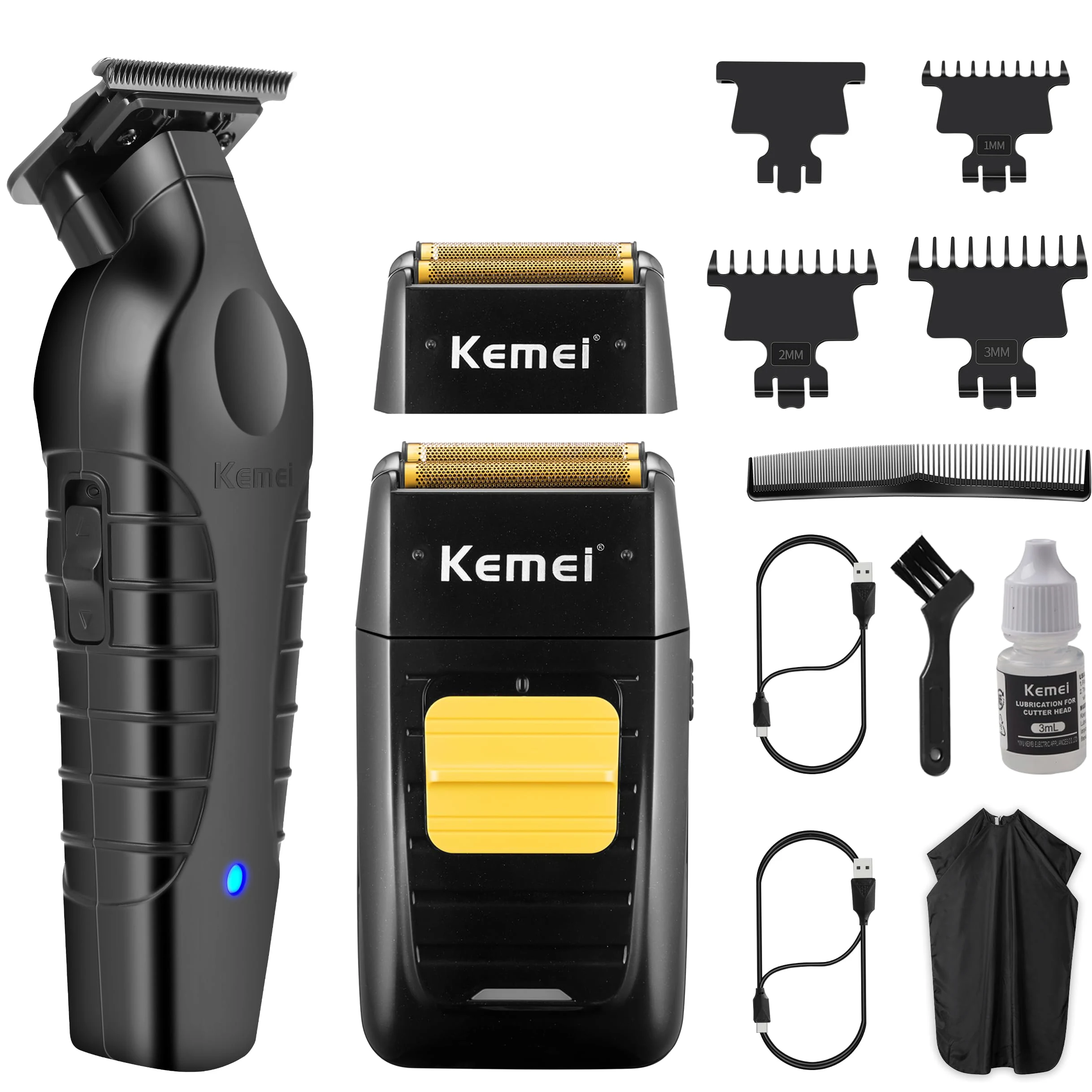 Kemei Rasoio elettrico da uomo - Rasoio per capelli professionale senza spazio - Rasoio a testa calva senza fili - 1102+2299