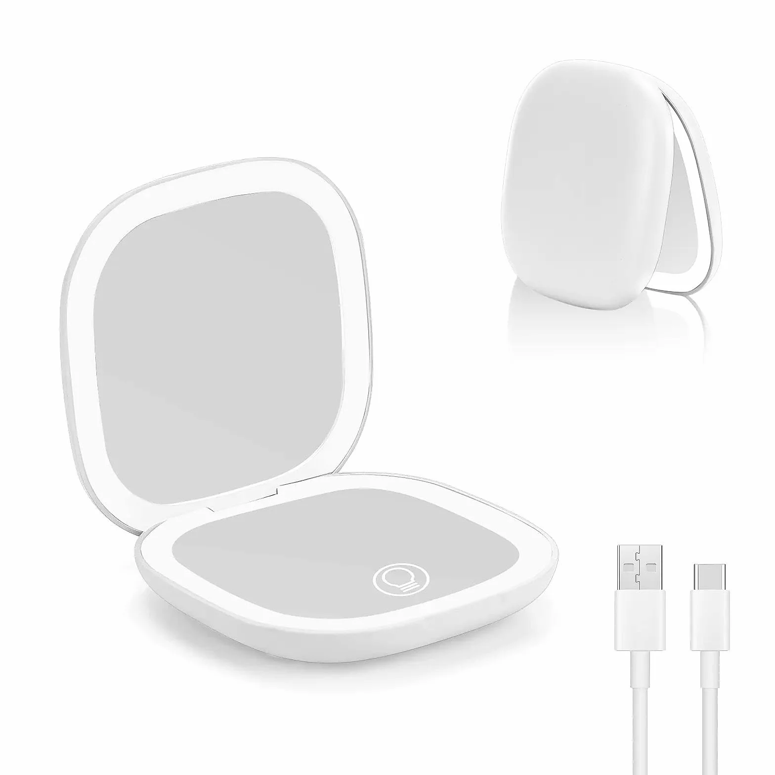 Collazoey LED Specchio Ingranditore, 1X/10X Specchietto da Borsetta, Chargement par USB, 3 Luci Regolabile Portatile Specchio da Viaggio, Interruttore Magnetico Pieghevole Piccolo Mirror (Bianco)