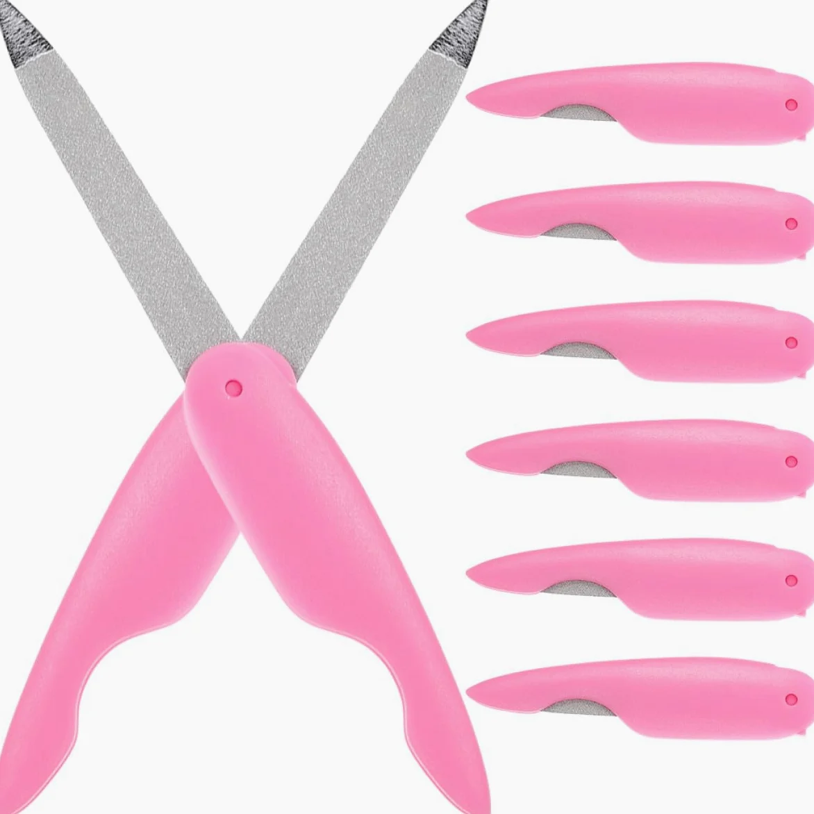 8 Pezzi Piccolo Lima Unghie Pieghevole in Metallo Rosa | Abs, Doppia Faccia per Modellare e Levigare, Uso Domestico o Salone, Formato Portatile