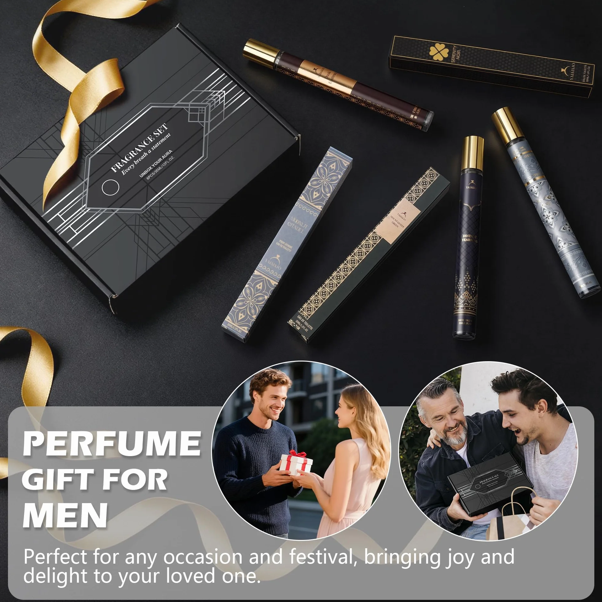 Profumo da uomo, 6 x 35 ml, Eau de Parfum, profumo da uomo, con bergamotto, vaniglia e sandalo, profumo duraturo in qualità profumata, fresco e sensuale, mini set di profumi da viaggio