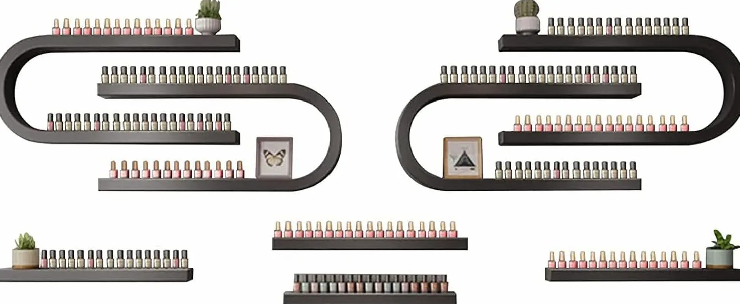 KEuLen Scaffali per Smalti per Unghie Montati Parete, Organizzatore for scaffali polacchi a Parete, Supporto Multifunzionale for Salone/Bellezza/Negozio di Unghie(White,8-Piece Set)