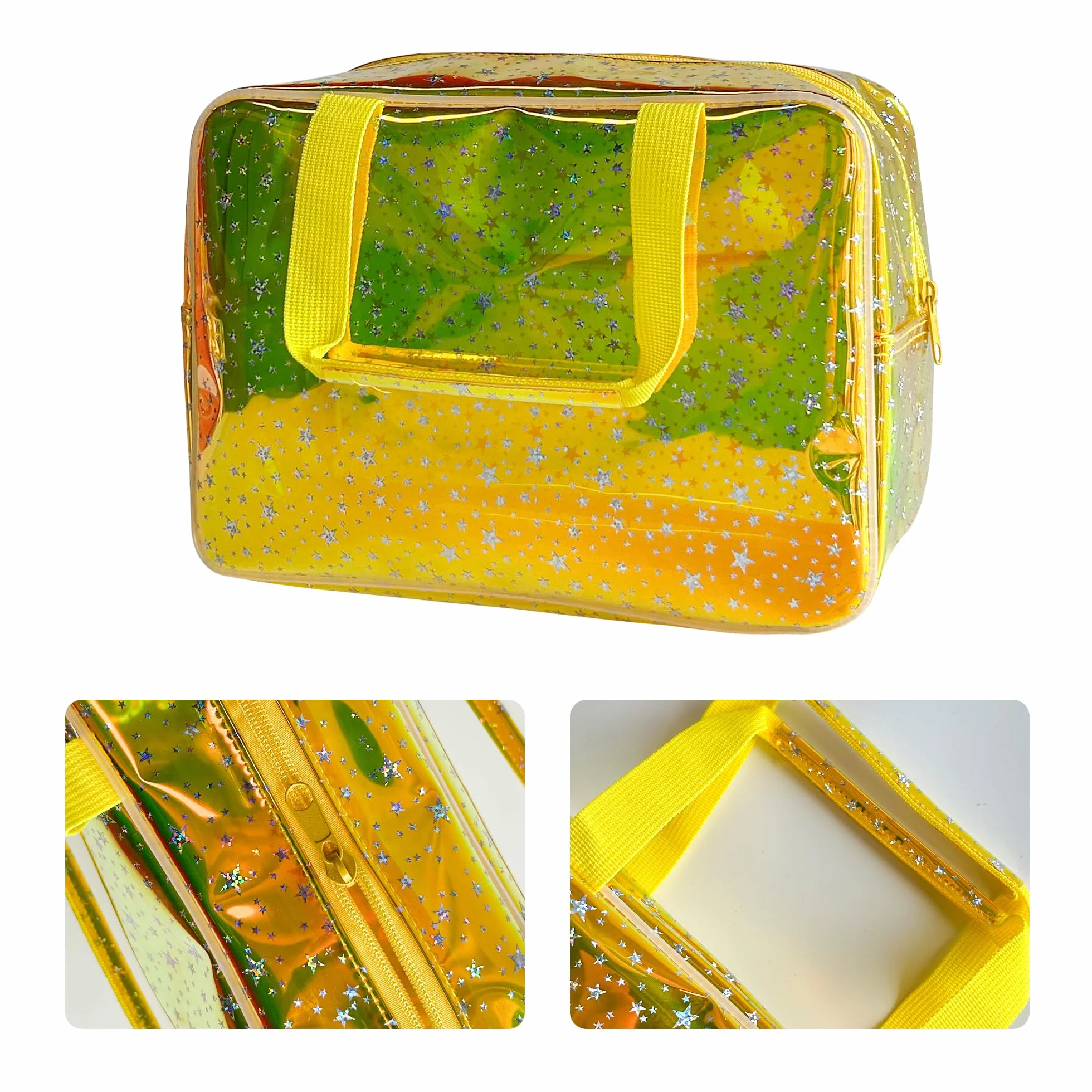 Borsa impermeabile in PVC a forma di stella per trucchi prodotti per la cura del trucco incluso 11,8 "x5.12" x8.26", Giallo laser, 11.81x5.12x8.27inch, Olografico