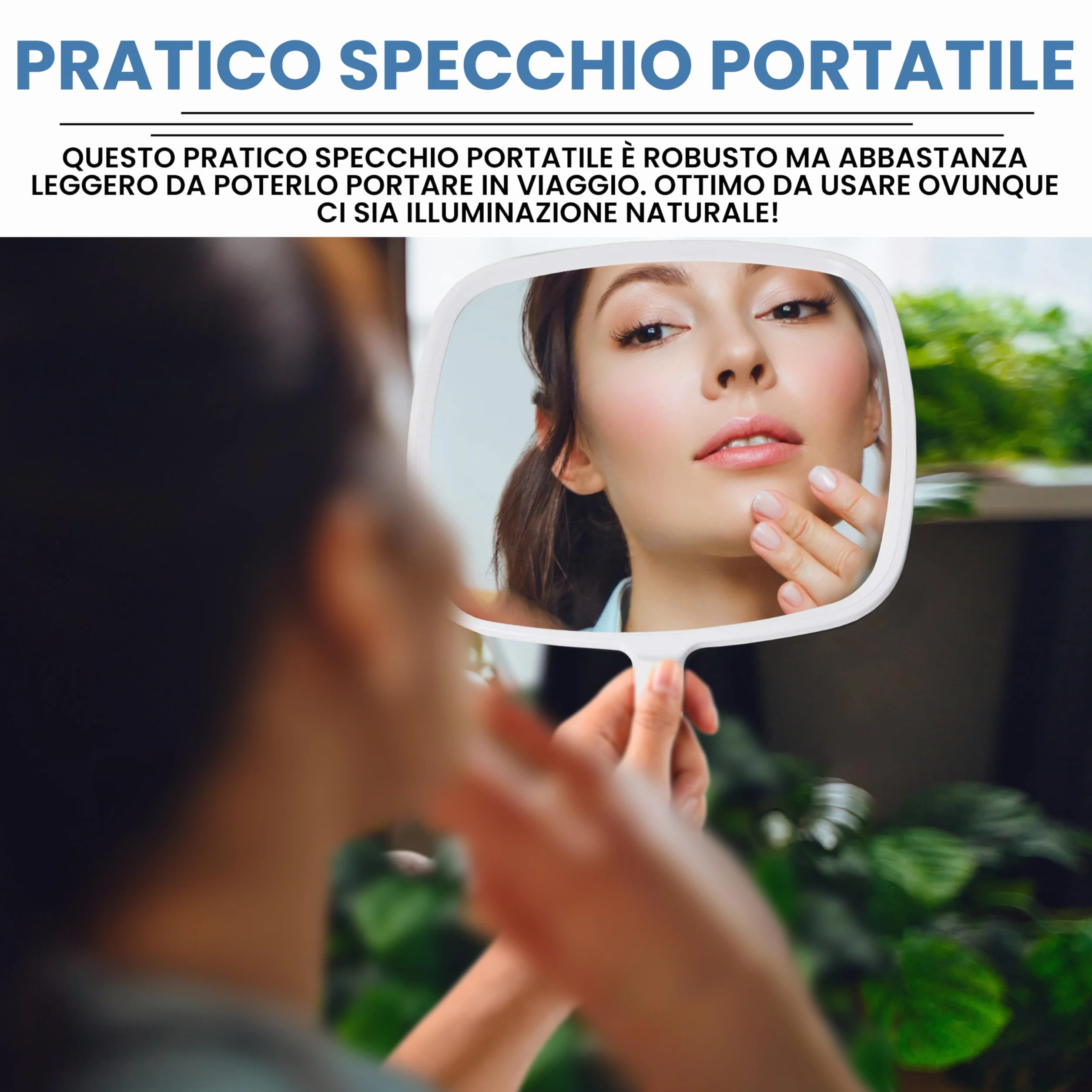 Mirrorvana Specchio a mano con manico ergonomico 20,3 x 27,9 cm bianco