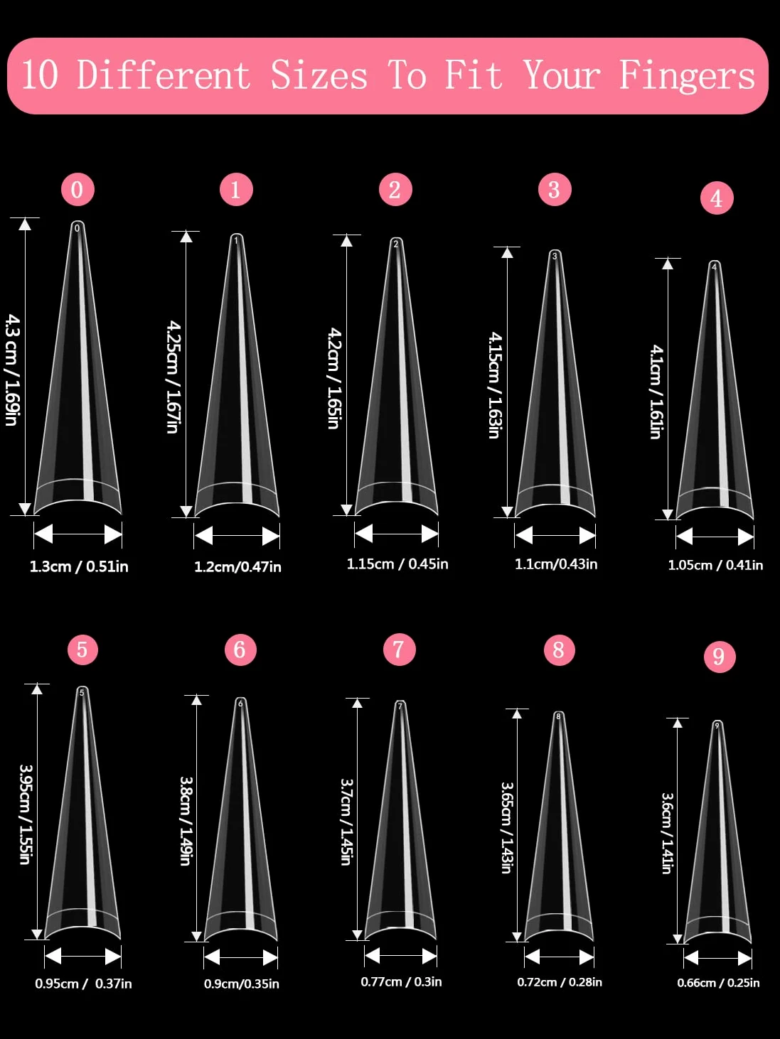 Unghie a stiletto per unghie acriliche, 500 pezzi, XXL, a stiletto, mezza copertura, per salone di bellezza e fai da te, 10 misure