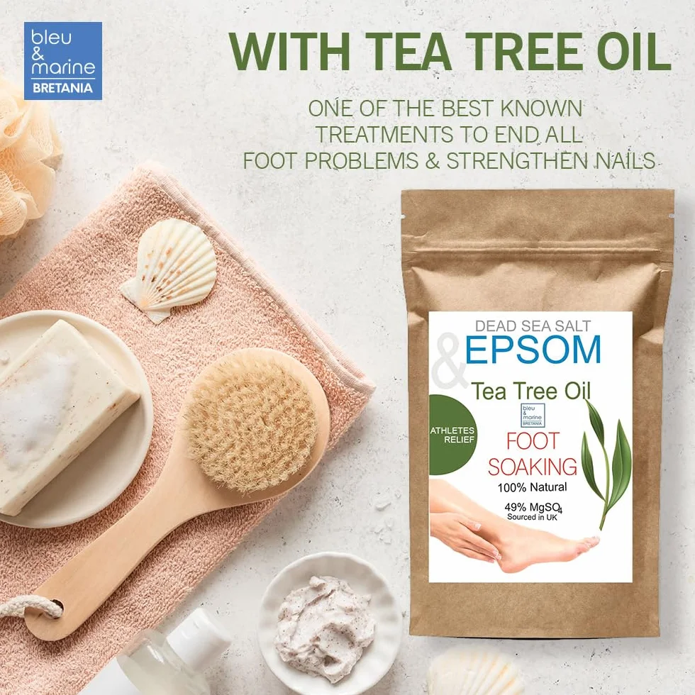 Sali da Pediluvio, Riparazione Unghie Danneggiate, Sale Epsom e Oli Essenziali, Magnesio per Bagno, Piedi, Mani, Pediluvio 500 g, Pedicure, Deodorante per Piedi, Calli