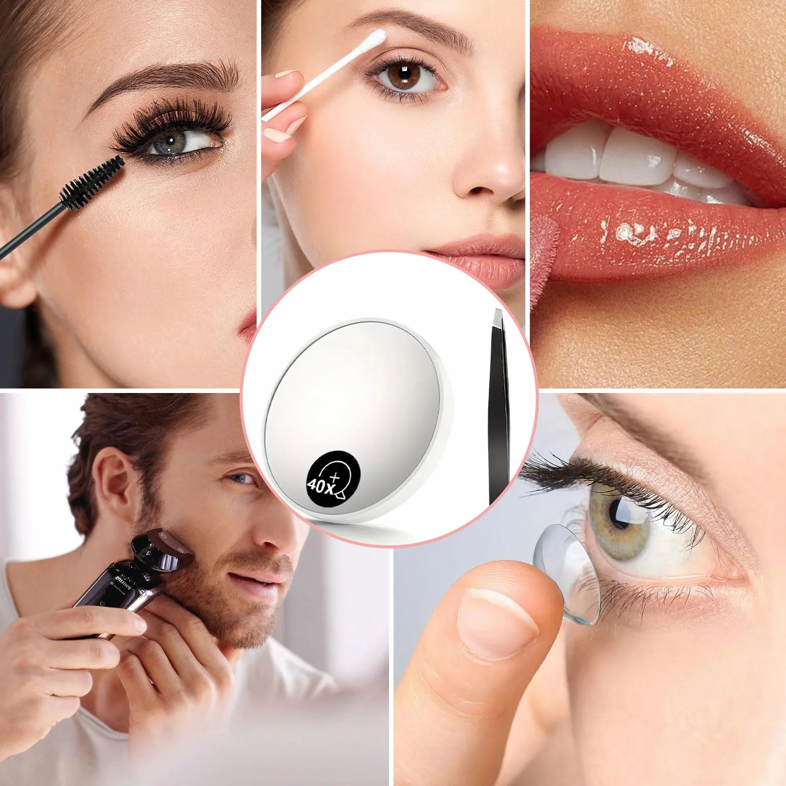 Dreamil 40X Specchio ingranditore con ventosa e pinzette cosmetico professionale per trucco e sopracciglia nero