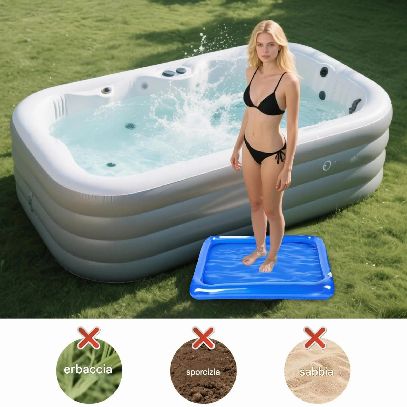 Pediluvio Da Piscina Per Scala – Vasca Per Il Risciacquo Dei Piedi Gonfiabile | Lavabo Per Piscina | Vassoio Pulito Spa | Tappetino Portatile In PVC Da 23,62 X 17,72 Pollici 60 X 45 Cm Per Bambini