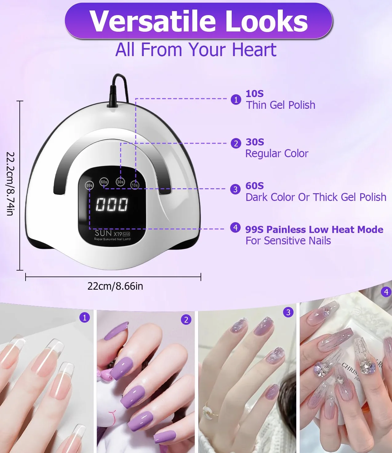 Lampada UV LED unghie 320W, fornetto unghie con 72 Perline LED, Sensore Automatico, 4 Timer, Display Digitale, lampada unghie per Manicure e Pedicure, fornetto unghie semipermanente Casa/Salone