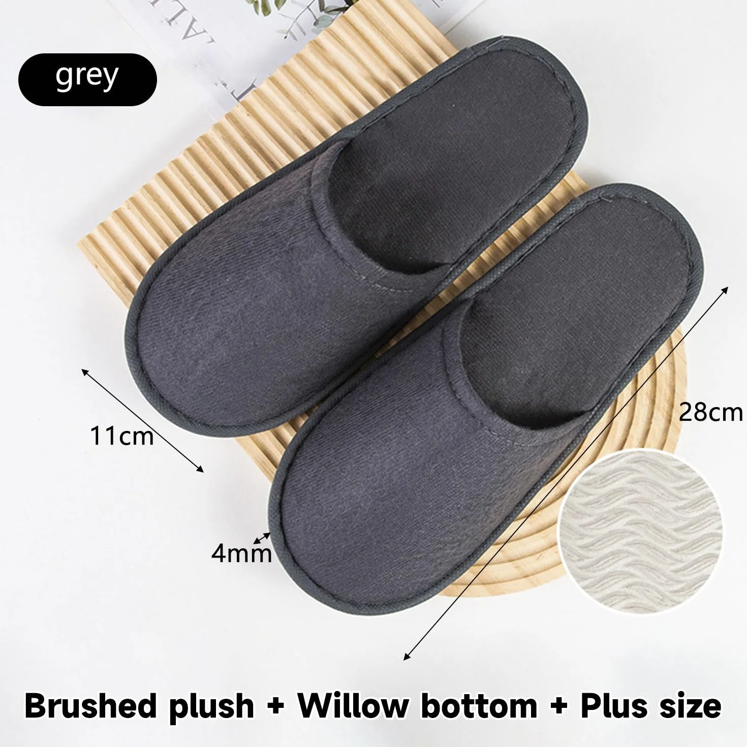 Pantofole Usa e Getta Antiscivolo, Ciabatte Ospiti, Pantofole Chiuse, Ciabatte Monouso per Hotel, Casa, Viaggi, Misura Universale, Grigio+Bianco, 4 Paia