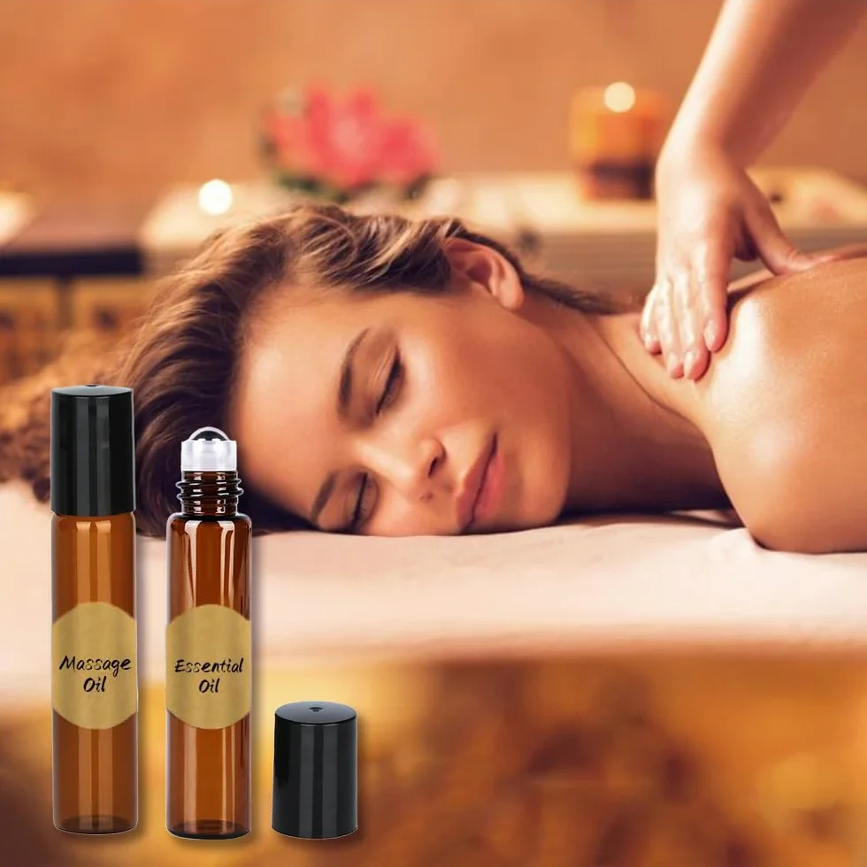 rollon oli essenziali, confezione di olio da 10 pezzi, colore marrone, bottiglia vuota da 10 ml, ricaricabili con sfera in acciaio inox, per oli, profumi, cosmetici, profumi, massaggi.