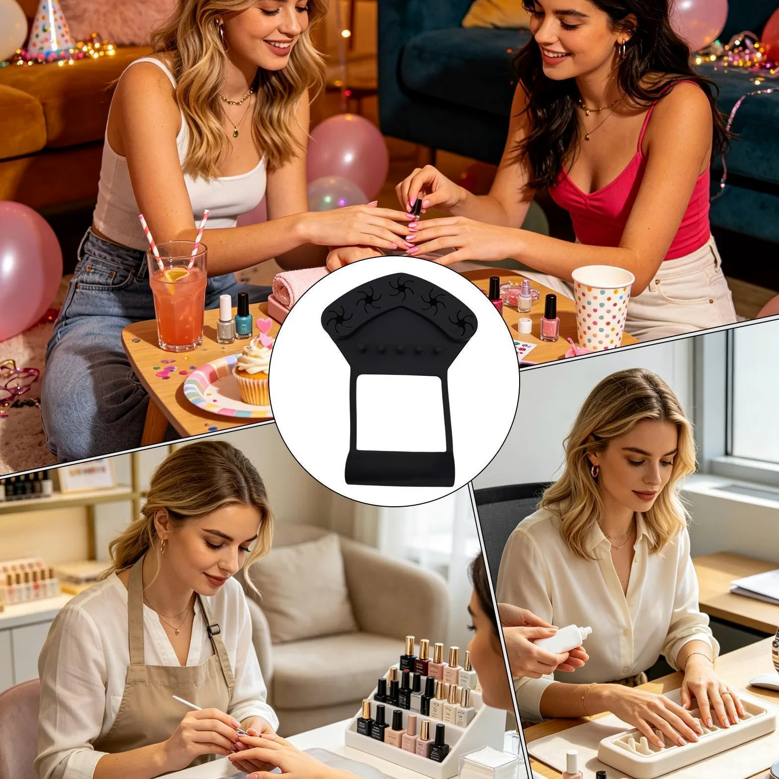 Tappetino in silicone con supporto per lucidatura unghie Stazione | Portadita da Lucidatura Unghie Per donne principianti, pittura unghie, saloni, feste e vacanze