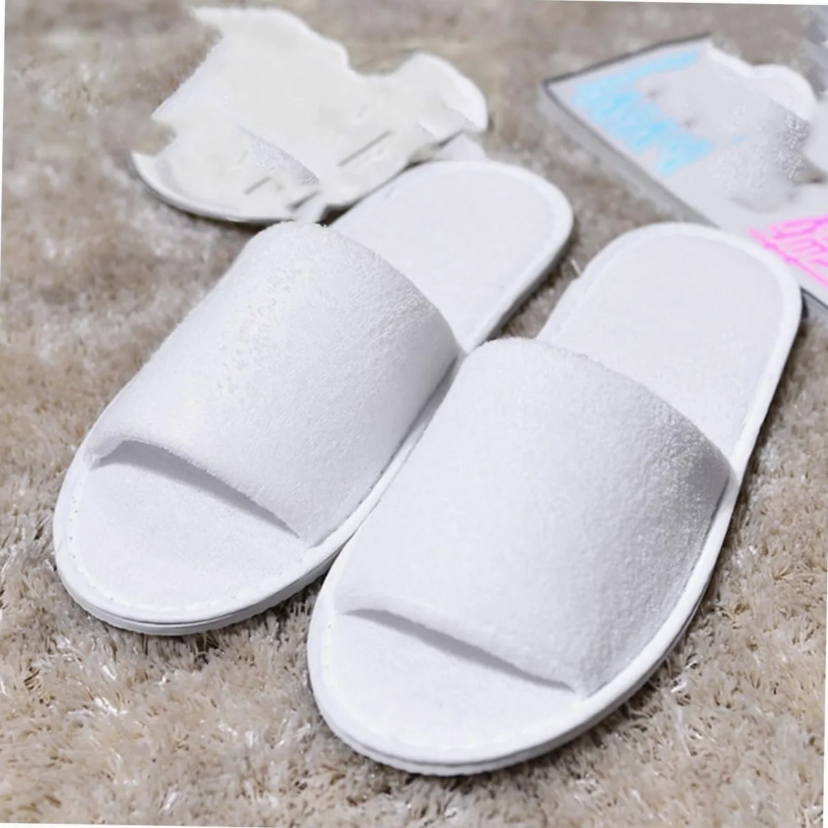 Pantofole Monouso Bianco per Hotel e Viaggio, 10 Paia di Ciabatte Comode Suola Elastiche per Ospiti, Scarpe Aperte Antiscivolo
