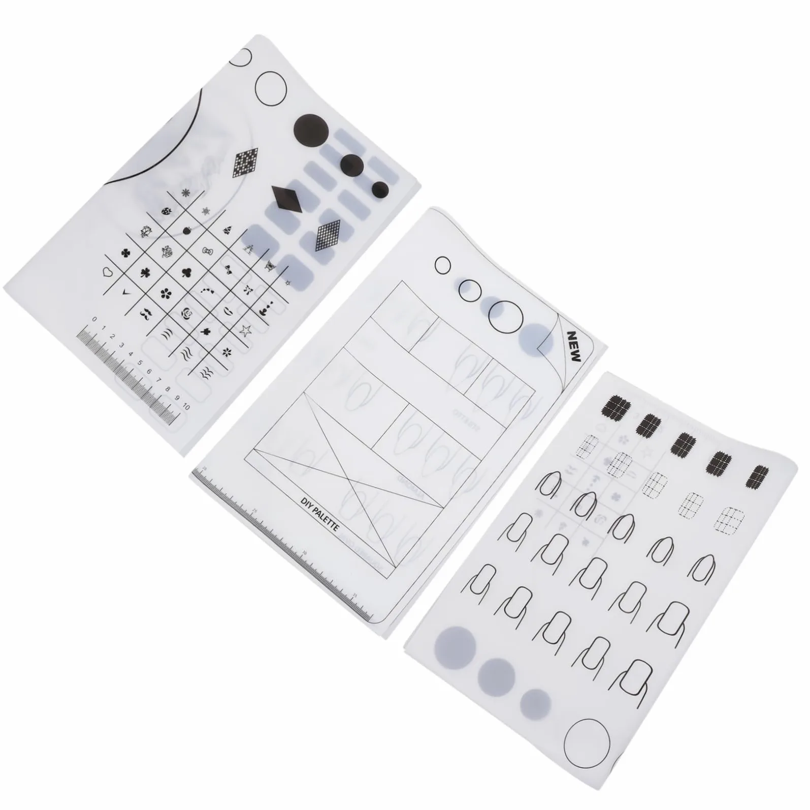 Tappetino per Nail Art 3 Pezzi Lavabile e Pieghevole Bianco in Silicone Griglie Organizzate per Ogni Dito per Esercitazione Nail Art e Stamping