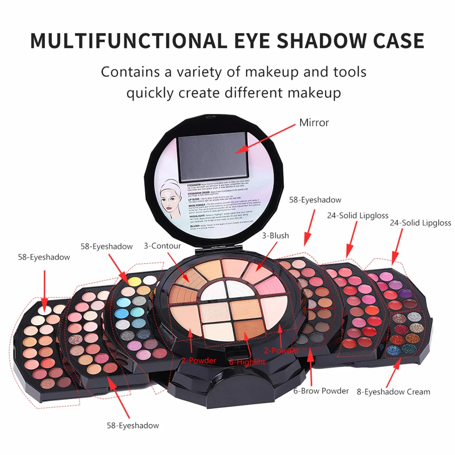 Palette Trucco 110 Colori Molto Pigmentata Portatile Con Specchio Versatile | Kit Trucco Donna Per Donne Ragazze Viaggio Quotidiano Feste Amanti Del Trucco Appassionati Di Bellezza Principianti Ho