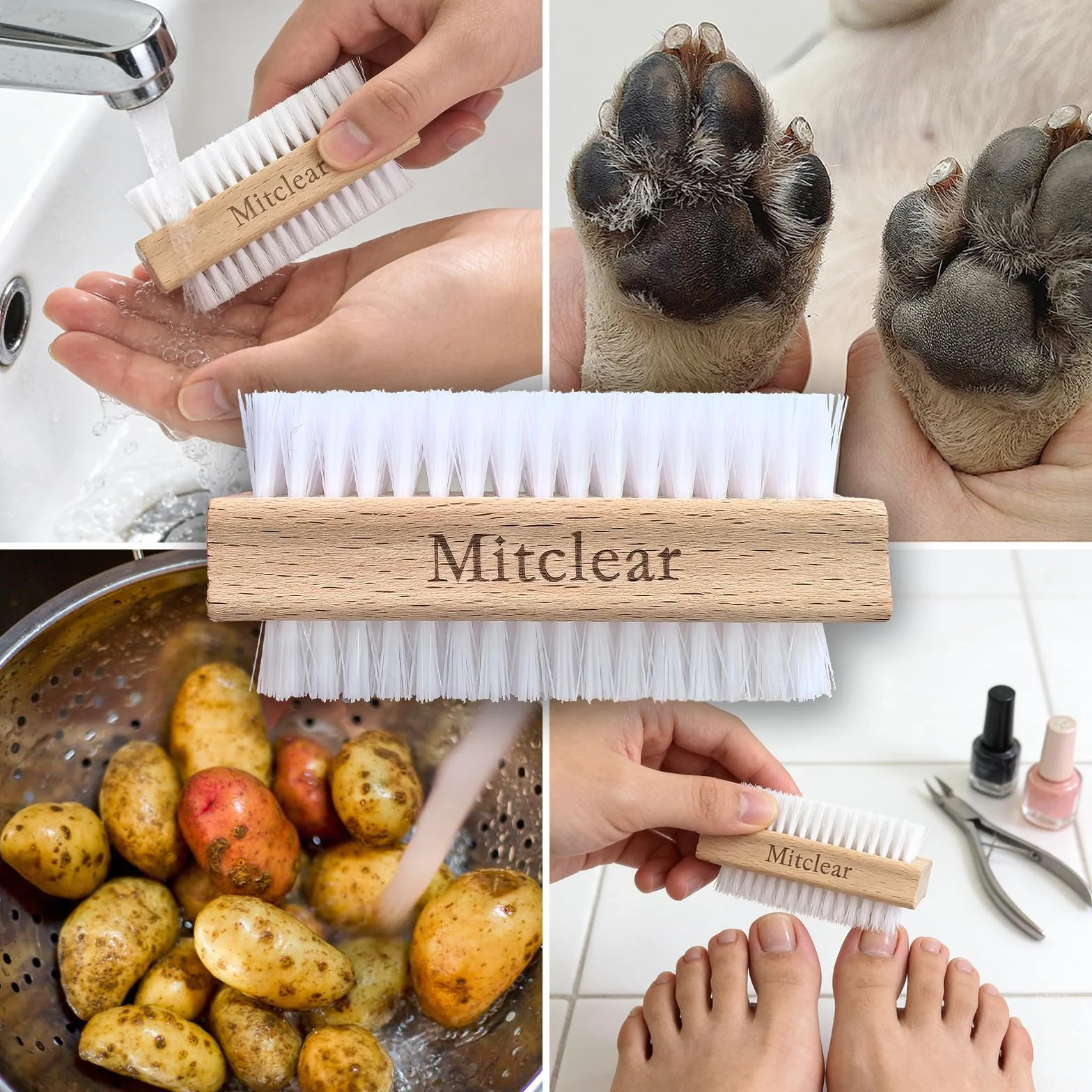 Mitclear Spazzola per Unghie in Legno, Spazzolino per la Pulizia delle Unghie con Setole in Plastica Dura, Spazzoline a Doppia Faccia per la Pulizia di Unghie, Mani, Piedi(3 Set)