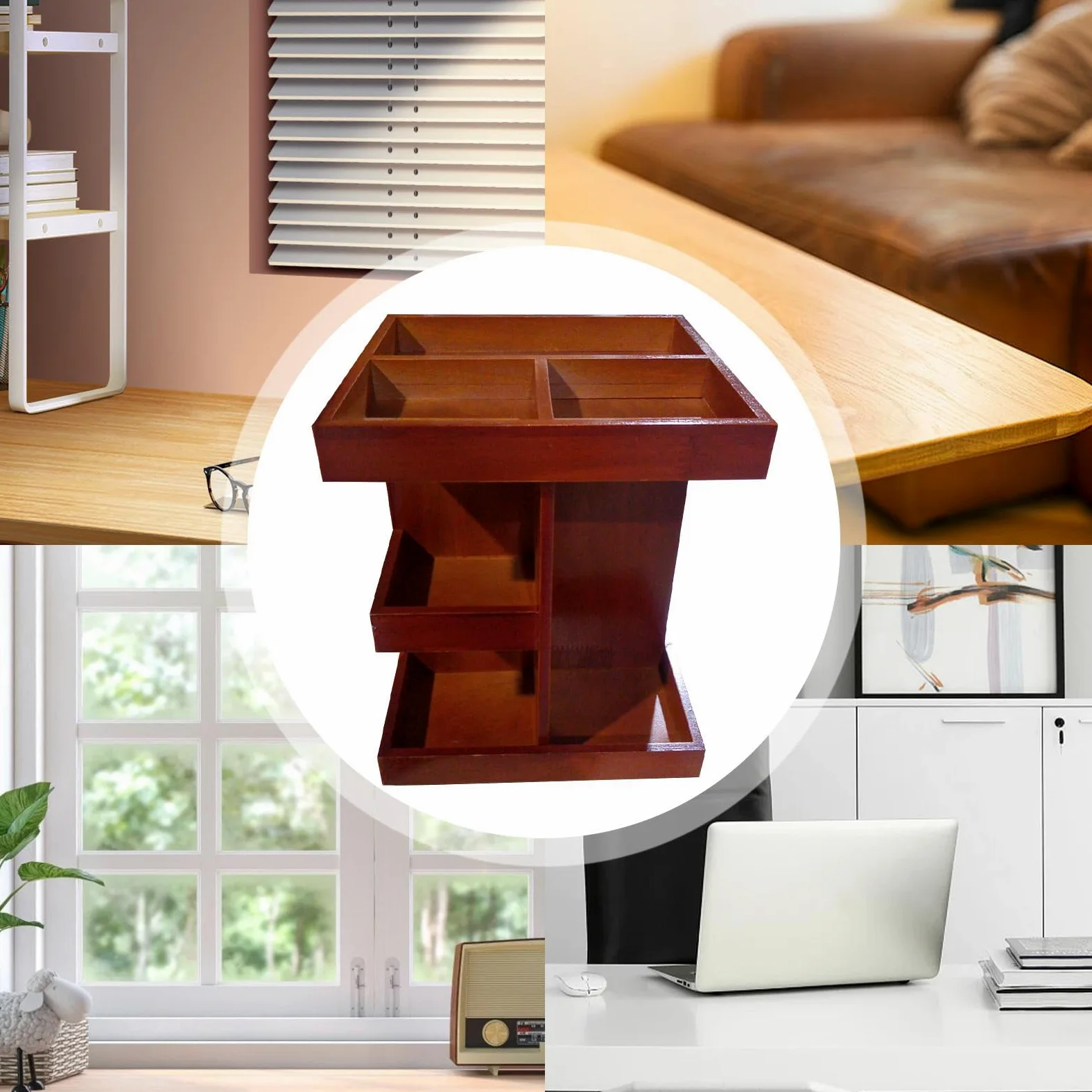 Organizer Trucco Girevole Espositore In Legno Stile Rustico | Organizer girevole portaprofumi e trucchi Articoli Toeletta Cosmetici Profumi Cura Pelle Casa Bagno Camera Piano Appoggio