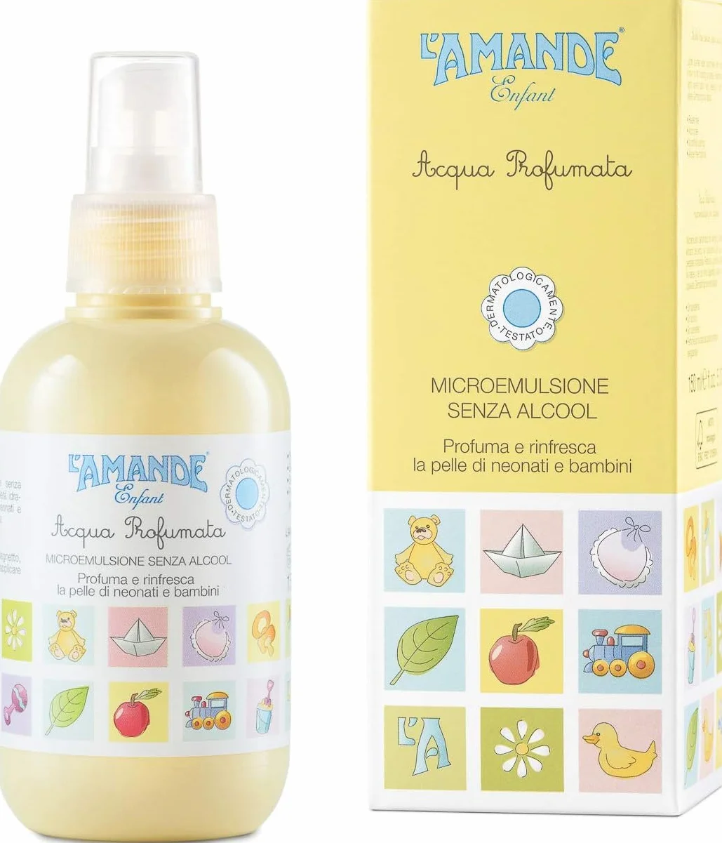 L'AMANDE Acqua Profumata Bambini e Neonati Spray Corpo Idratante Calmante Senza Alcool Estratto di Riso 150 ml