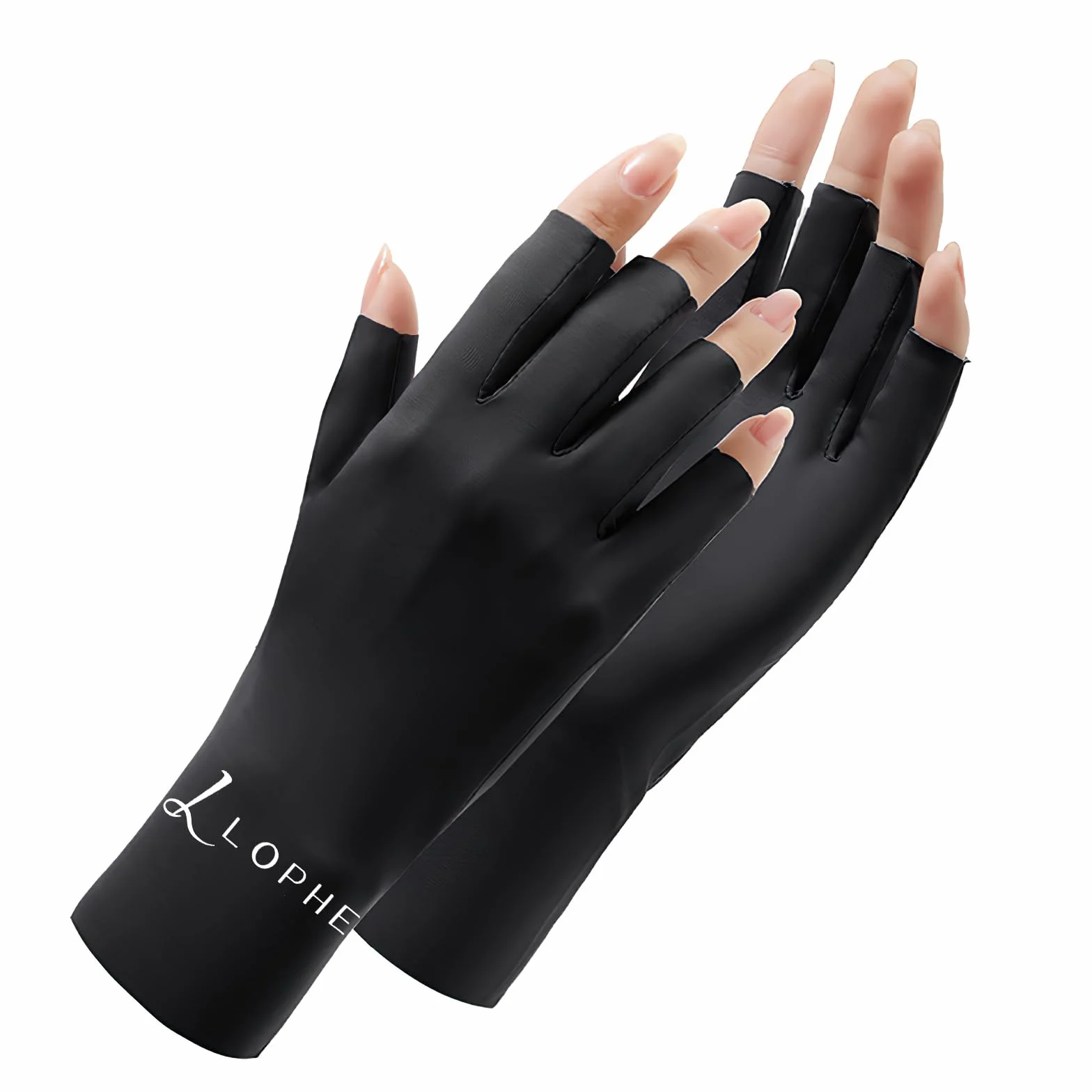 LOPHE Guanti UV per Unghie in Gel, 1 Paia UPF200+, Anti Raggi UV e UVB 999+, per Lampada per Unghie, Guanti Senza Dita per Manicure Nail Art Fai Da Te e Salone, Golf, Pesca(Nero)