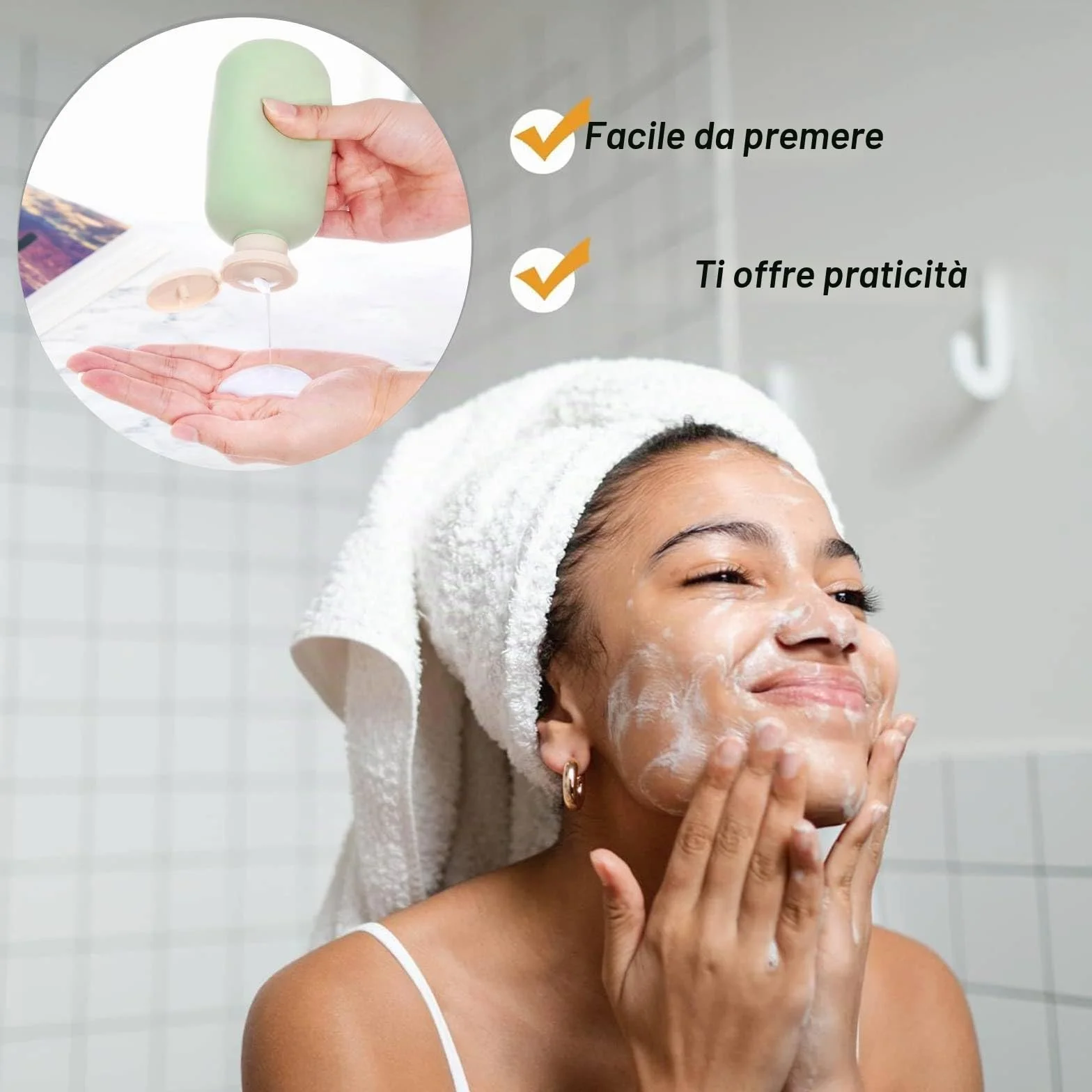 Bottiglie da Viaggio per Shampoo 200ml 2 pezzi con erogatore a pompa e tappo flip, Flaconi da Viaggio Ricaricabili per Articoli da Toeletta, antiperdita per shampoo, bagnoschiuma e cosmetici