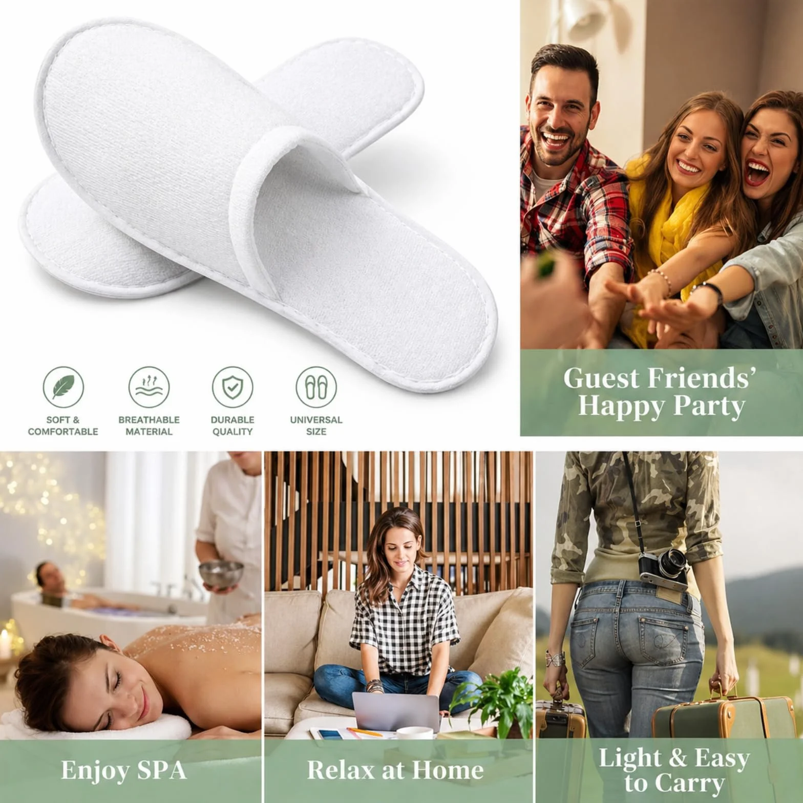 Ciabatte Monouso 3 Paia Taglia 42, Pantofole Usa e Getta in Pile Felpato Spesso, Antiscivolo per Ospiti, Hotel, Casa, Spa e Viaggio