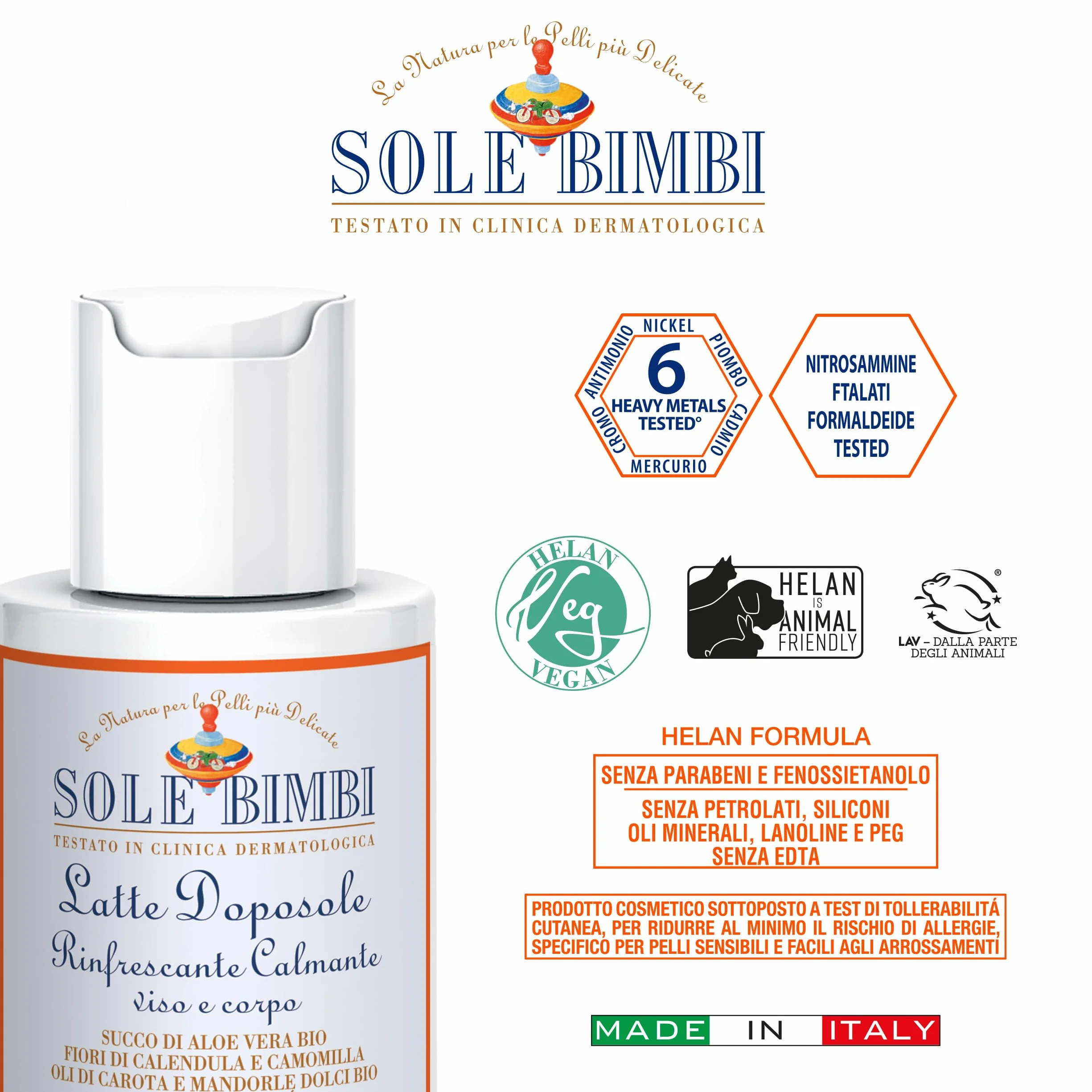 Helan, Sole Bimbi - Doposole Bambini e Neonati Lenitivo con Vitamina E e Olio di Mandorle Dolci, Crema Doposole Corpo Idratante con Burro di Karitè e Aloe Vera, Dopo Sole Calmante con Camomilla 150 ml