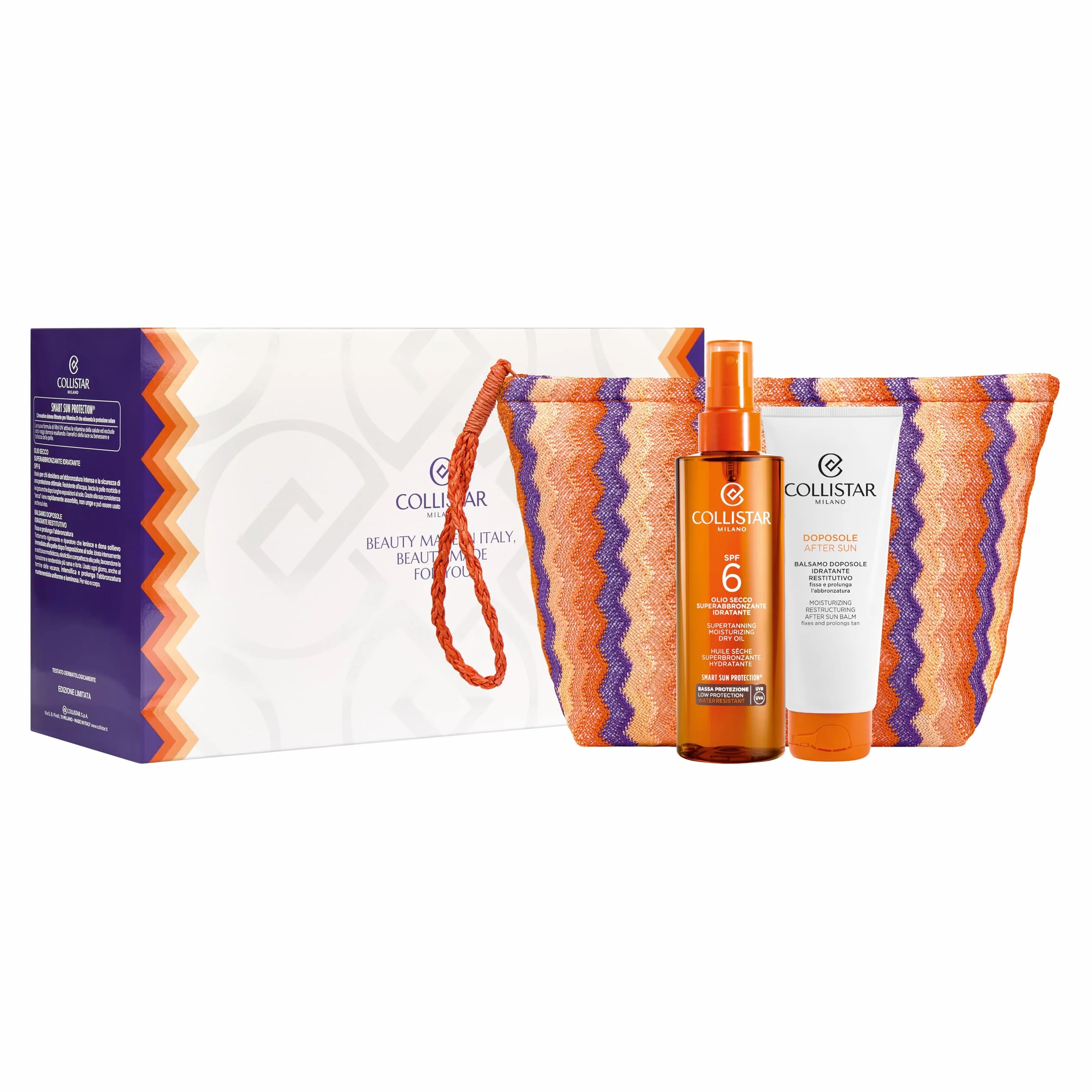 Collistar Cofanetto Regalo Solare, Olio Secco Superabbronzante SPF 6 200ml + Balsamo Doposole Idratante 100ml, Abbronzatura Intensa e Dorata, Con Pochette