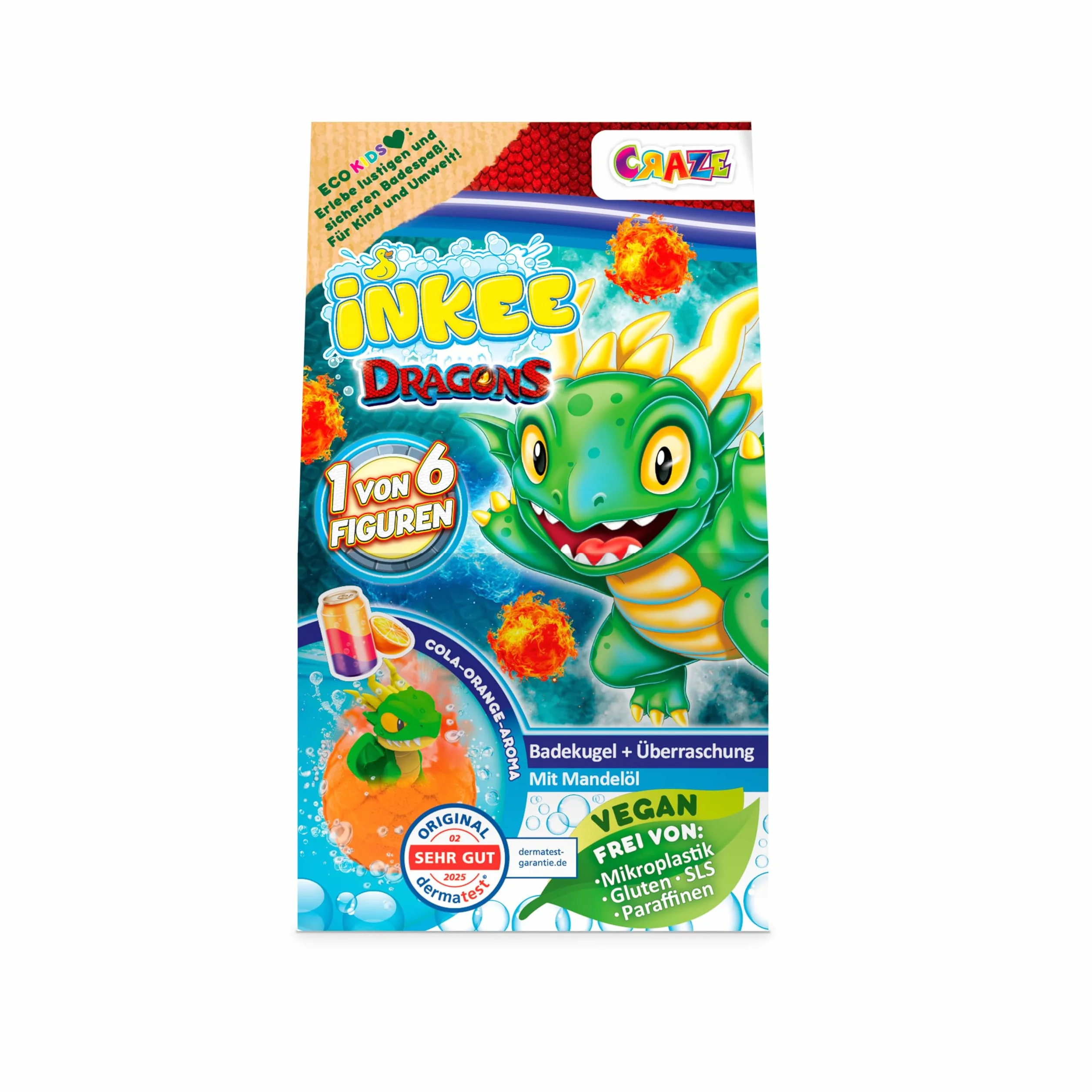 INKEE Surprise Dragons – Bomba da bagno per bambini con sorpresa, drago giocattolo all'interno – Palla da bagno per bambini con fragranza Coca arancione – divertimento palline da bagno con sorpresa (1