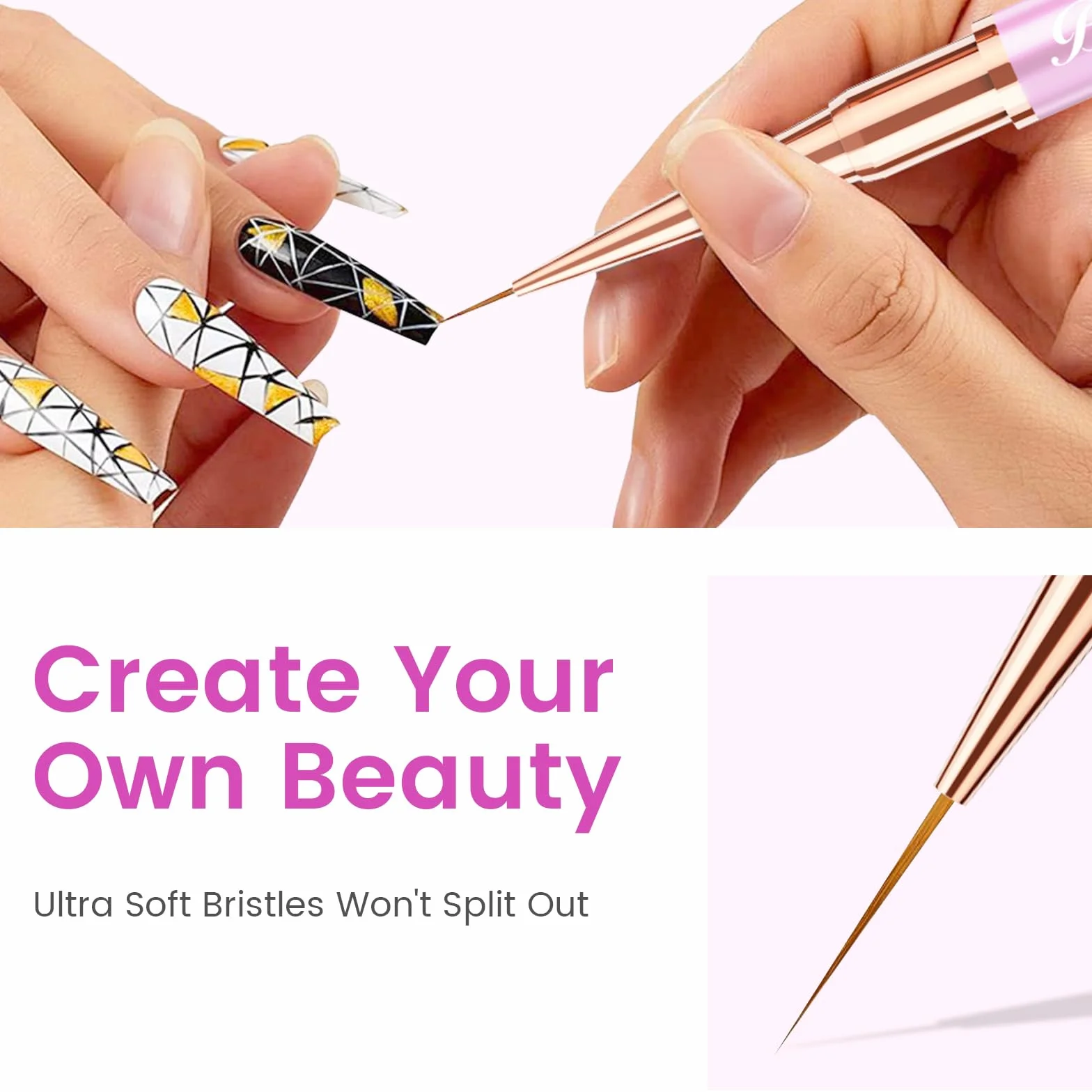 5 Pennelli Unghie Gel, Set Pennelli Per Nail Art e Disegni Unghie, Doppia Faccia Pennello Per Gel Unghie Ricostruzione, Smalto UV, Ombré, Pennelli Liner Con Coperture Protettive, Viola