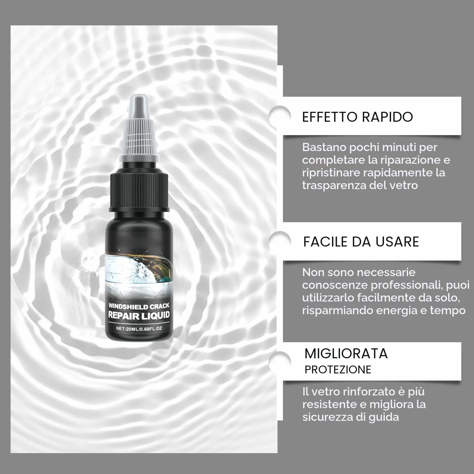 Liquido riparatore crepe parabrezza nanocristalli colla vetro