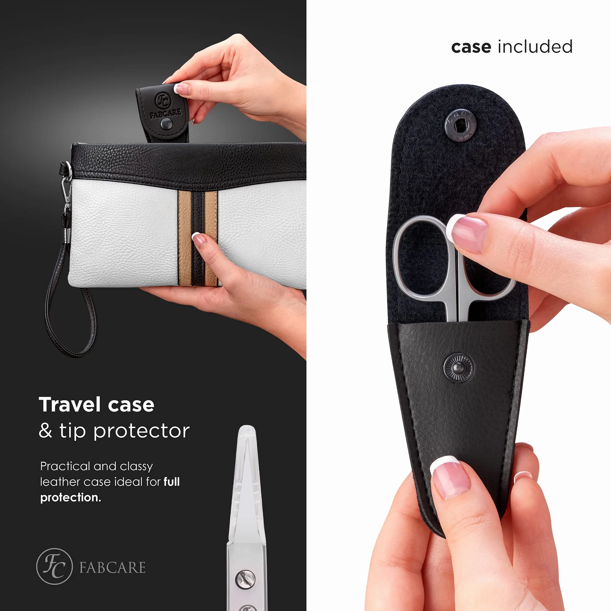 FABCARE Forbici per cuticole professionali micro-dentatura extra affilate mancini custodia