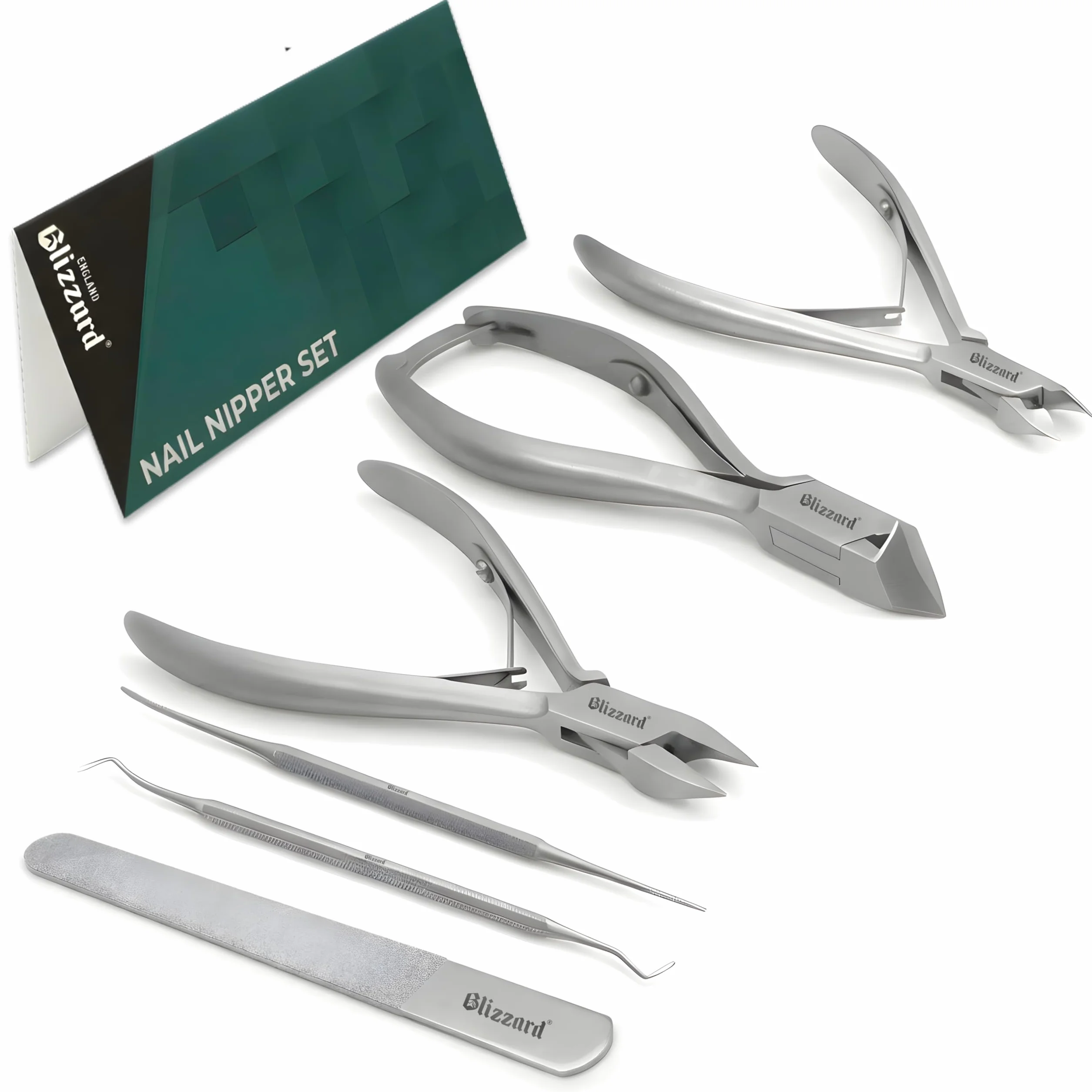 Blizzard Set Podologia 5 Pezzi Acciaio Inox - Kit Pedicure Unghie Spesse e Incarnite
