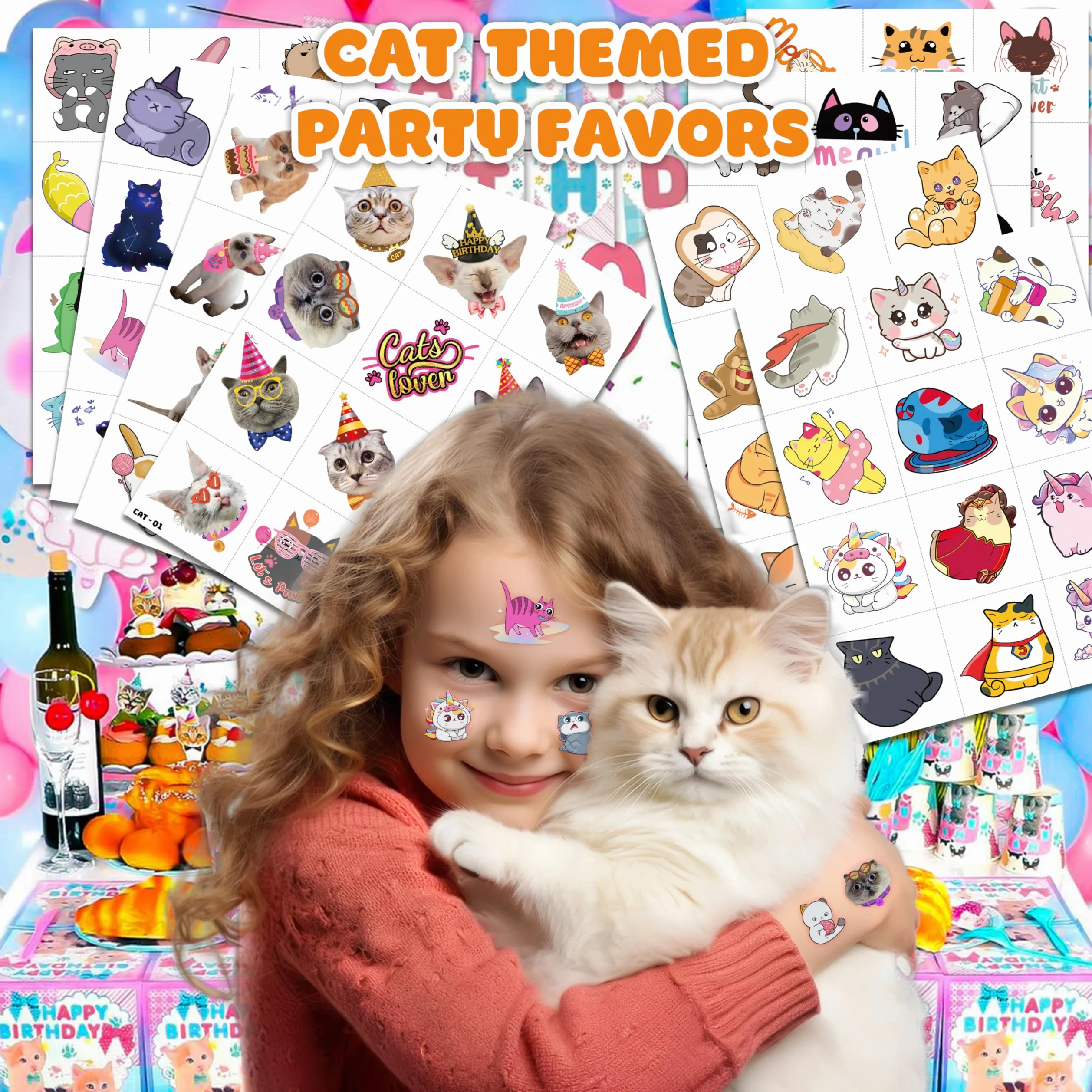 91TATTOOS 96 Tatuaggi Temporanei Presagliati Di Gatti E Animali Domestici Per Bambini Ricordi Forniture E Decorazioni Per Feste Di Compleanno A Temi Adorabili Adesivi Per Tatuaggi Falsi C