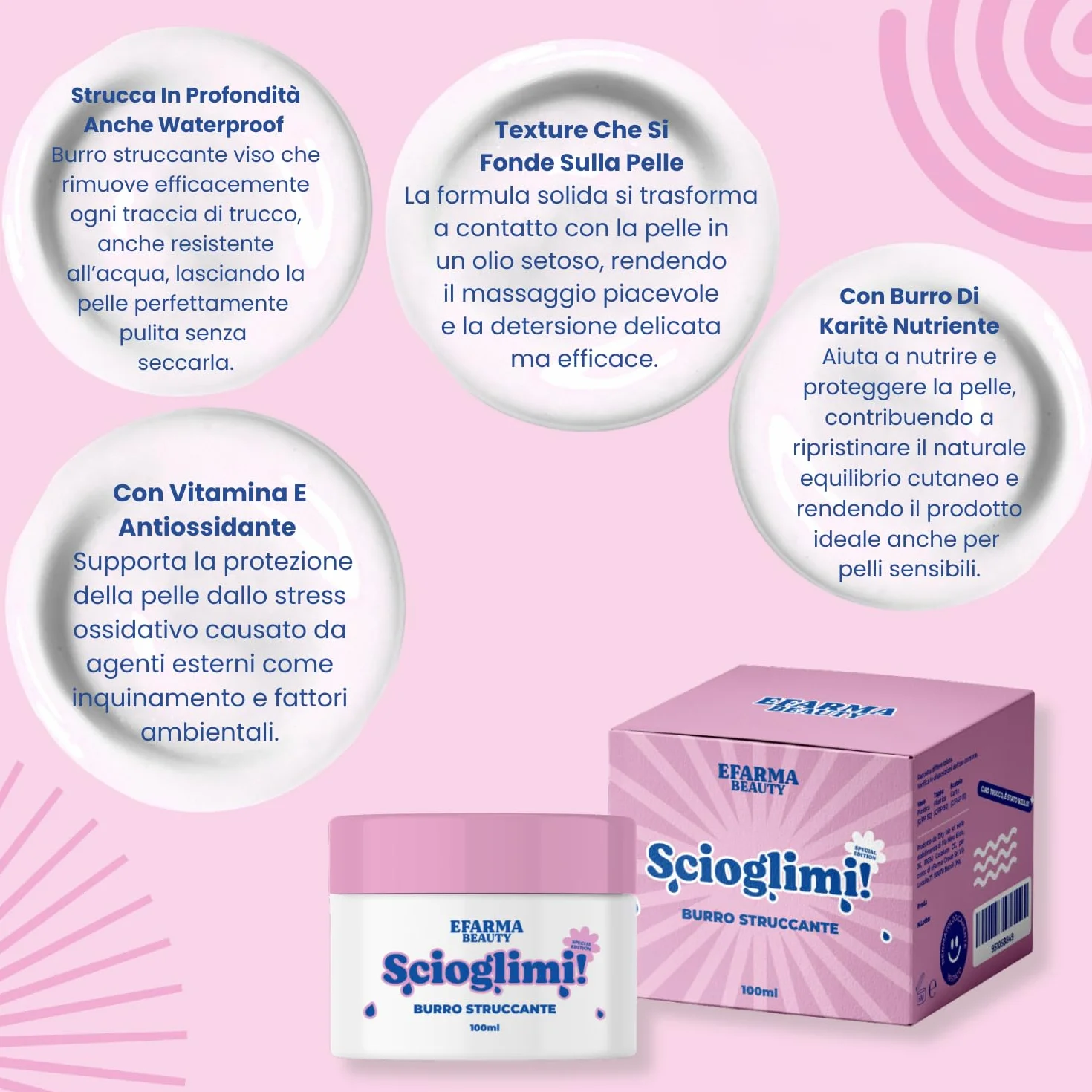 eFarma Beauty Scioglimi! Burro Struccante Viso Delicato 100 ml con Burro di Karité e Vitamina E Made in Italy