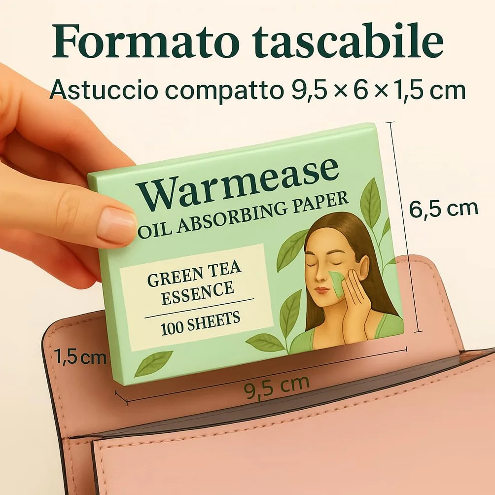 Fogli assorbenti al tè verde, 300 pezzi, anti-lucidità per pelli grasse