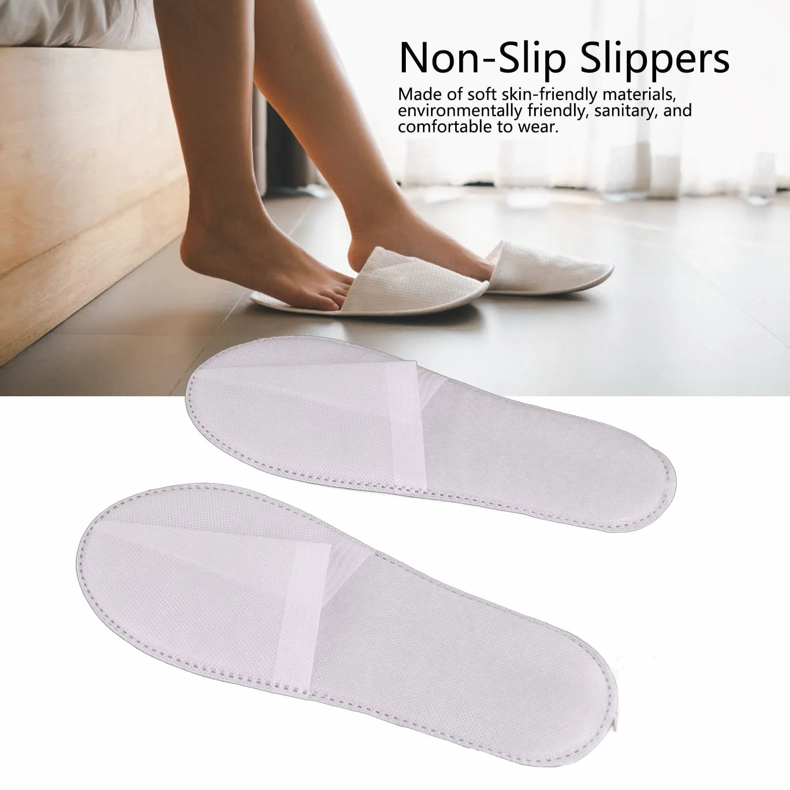 Pantofole monouso antiscivolo 50 paia suola addensata bianche tessuto non tessuto 3 mm