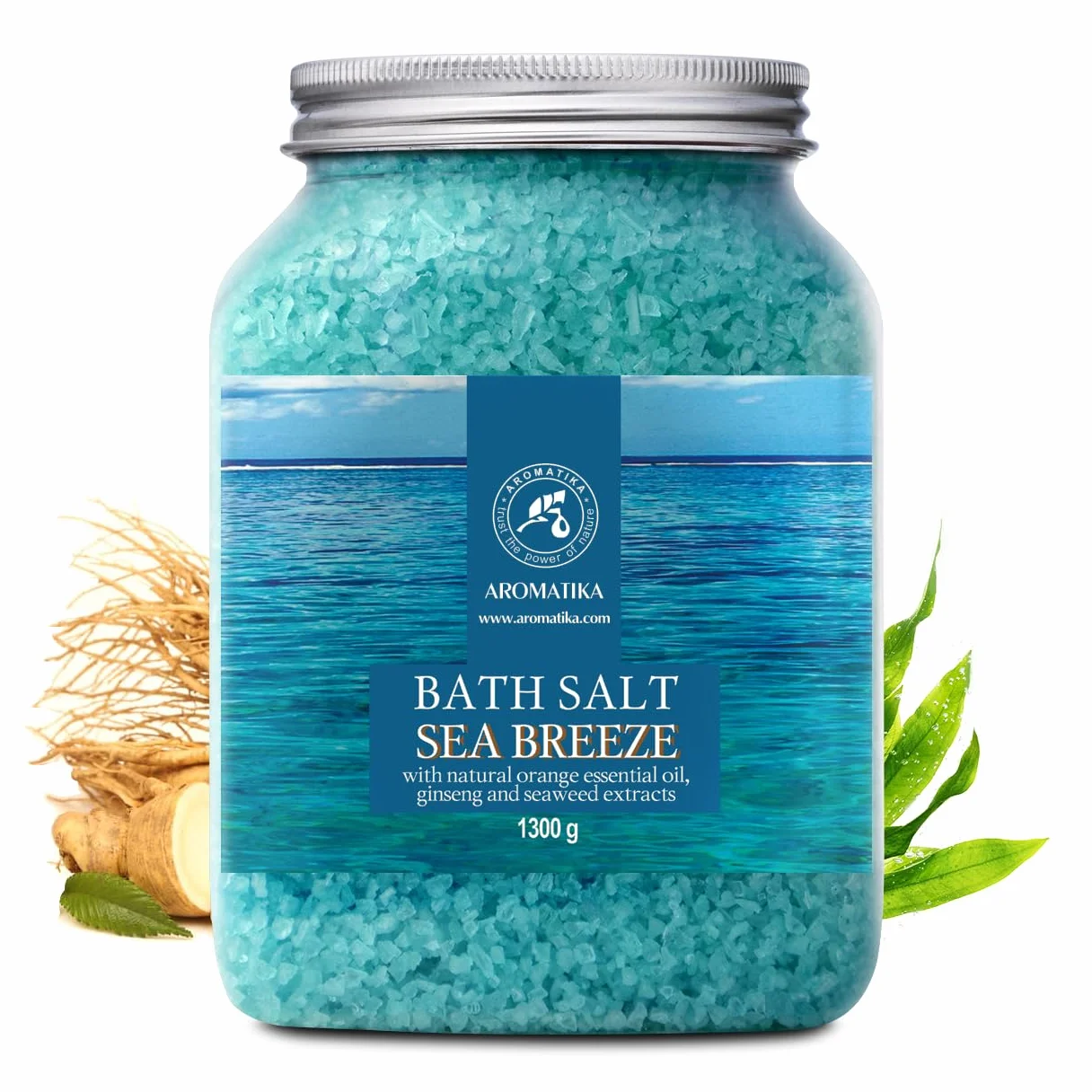 Sali da Bagno Brezza Marina 1300g - con Olio Essenziale di Arancia - Estratti di Ginseng & Alghe - per un Buon Sonno - AntiStress - Bellezza - Cura del Corpo - Benessere