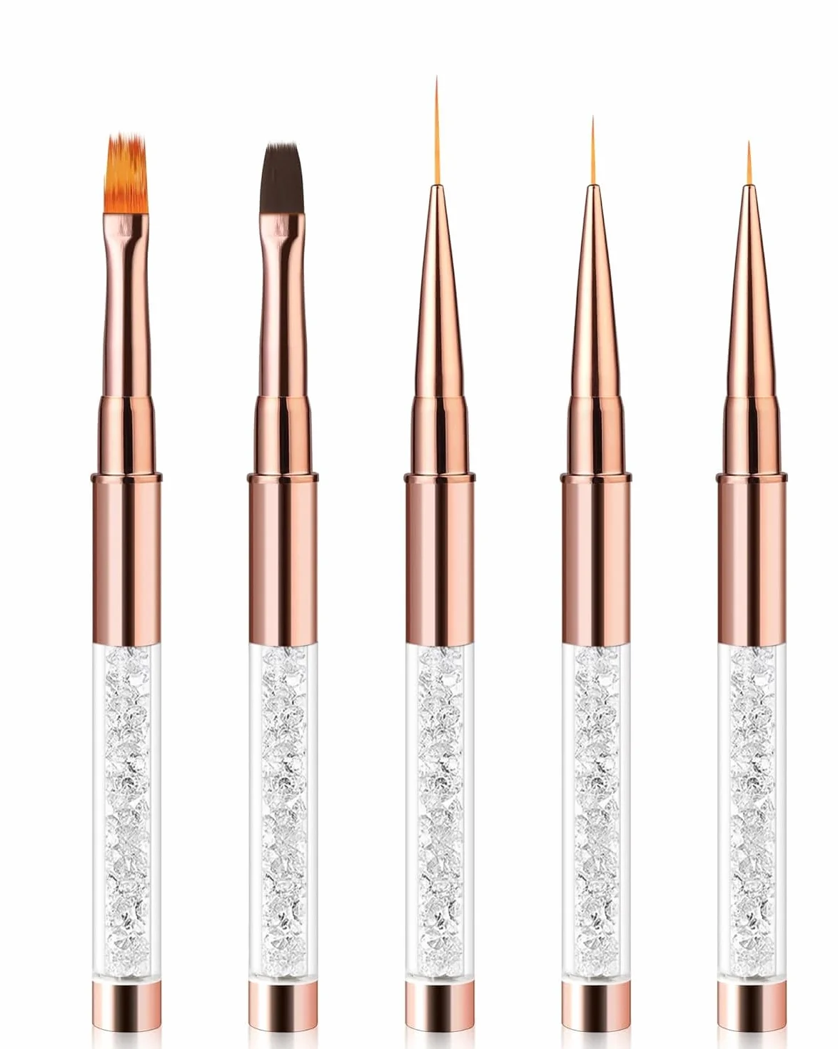 5 Pennelli Professionali per Nail Art in Set per Ricostruzione Unghie con Gel e Acrigel | Strumenti per Design Dettagliati e Semipermamente