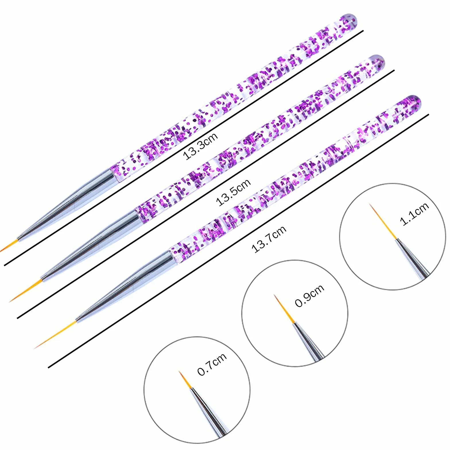 Pennelli Unghie, 15 Pezzi Nero Pennelli Unghie e 3 Pezzi Viola Pennelli per Unghie, Acrilico Gel Pennelloper Unghie Set pennelli per dettagl per Nail Art Design