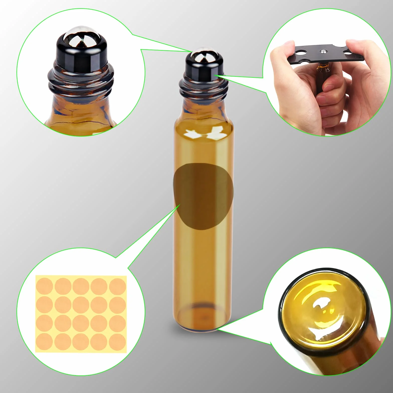 DKBT 30 bottiglie vuote da 10 ml, rollon, per olio essenziale, marrone, rollon, per oli con rullo in acciaio inox, oli essenziali, lozioni, profumi, massaggi