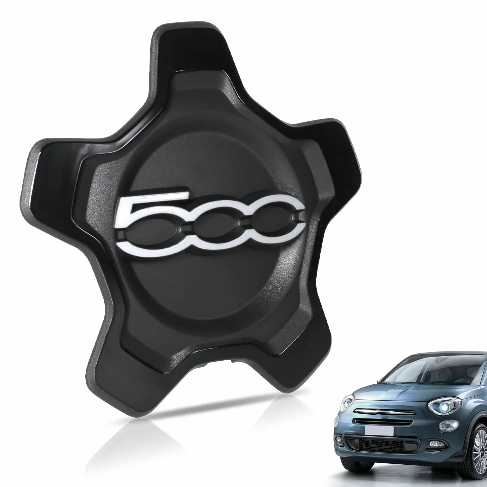 Coprimozzo Fiat 500X, Ricambio Originale 735626312 735626311, Cerchio Nero Scritte Argento