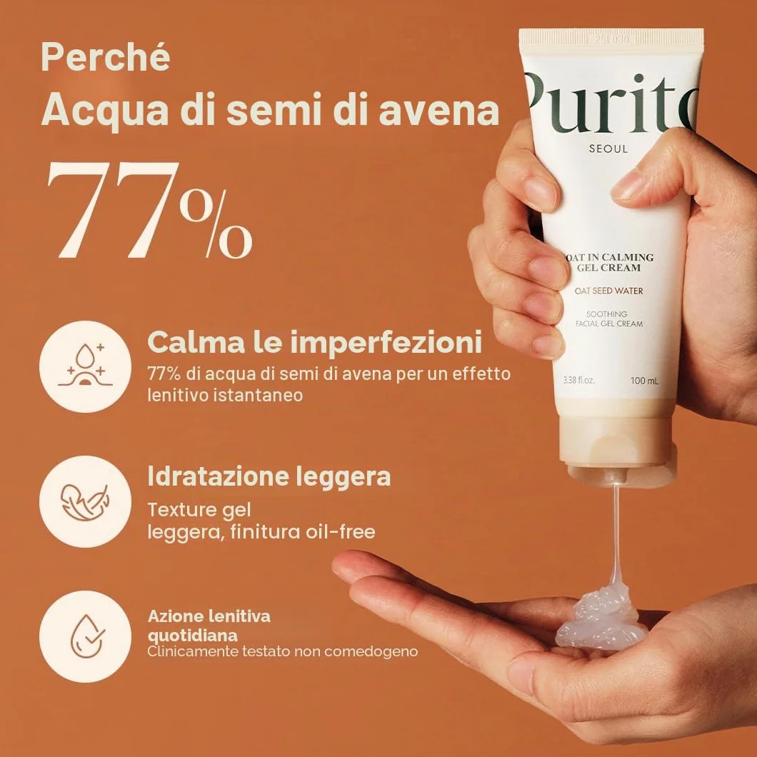 PURITO Oat In Calming Gel Cream | Soothing solution for Sensitive Skin | Lightweight, Non-Comedogenic, Fragrance-Free, Vegan & Cruelty-free | Korean Skincare, 100mL 3.38 fl.oz