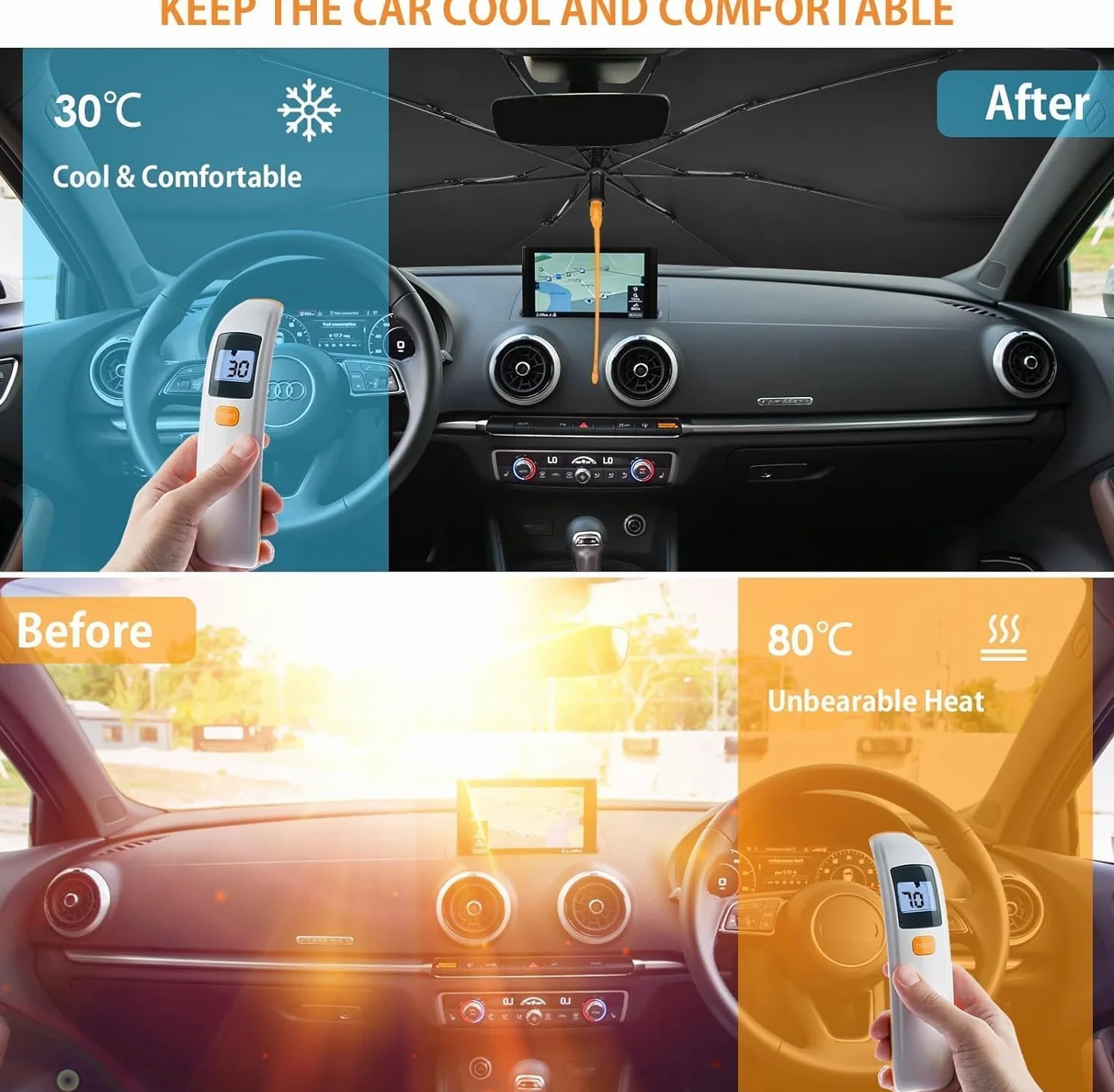 SQUADO Ombrello Parasole Auto Pieghevole Protegge Cruscotto Copriparabrezza Raggi UV Anti Caldo Universale
