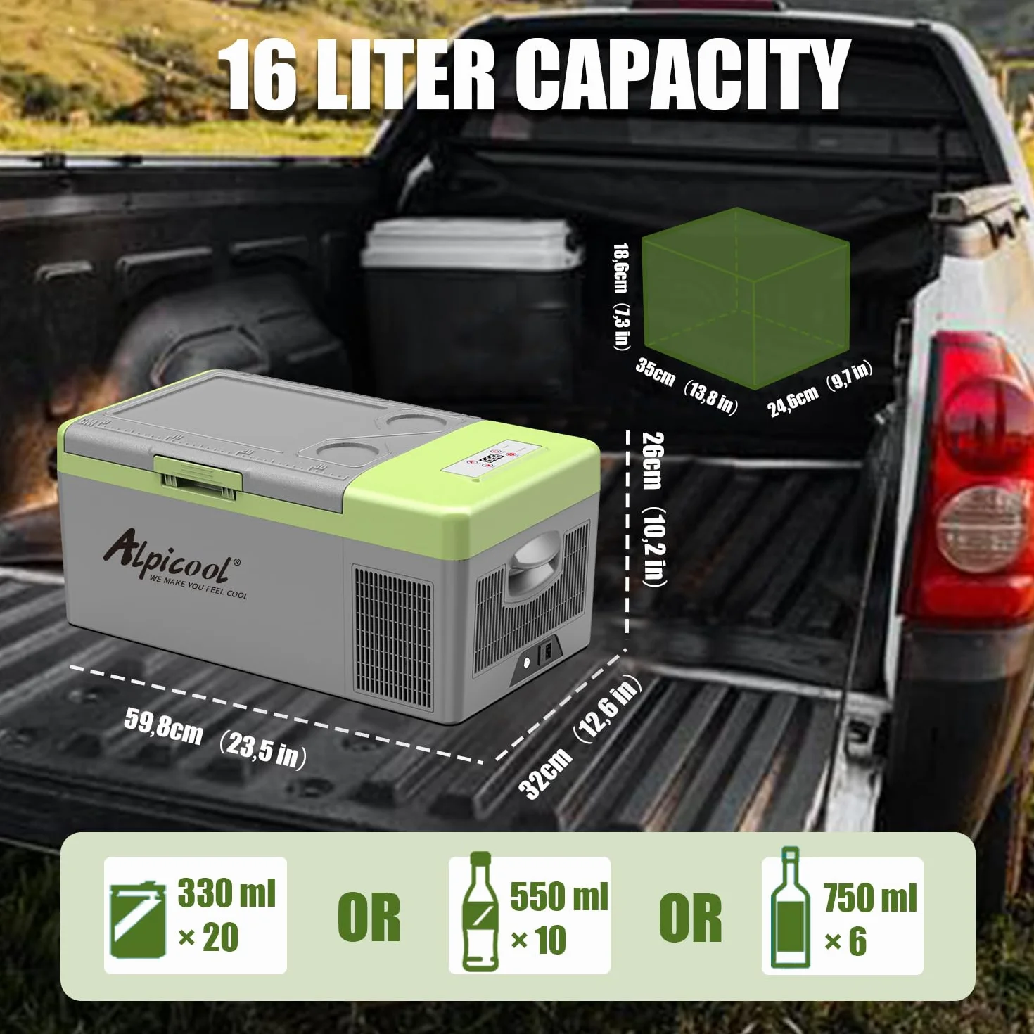 Alpicool Y16T 15 Litri Frigorifero Portatile Auto 12/24V DC -20°C a 20°C