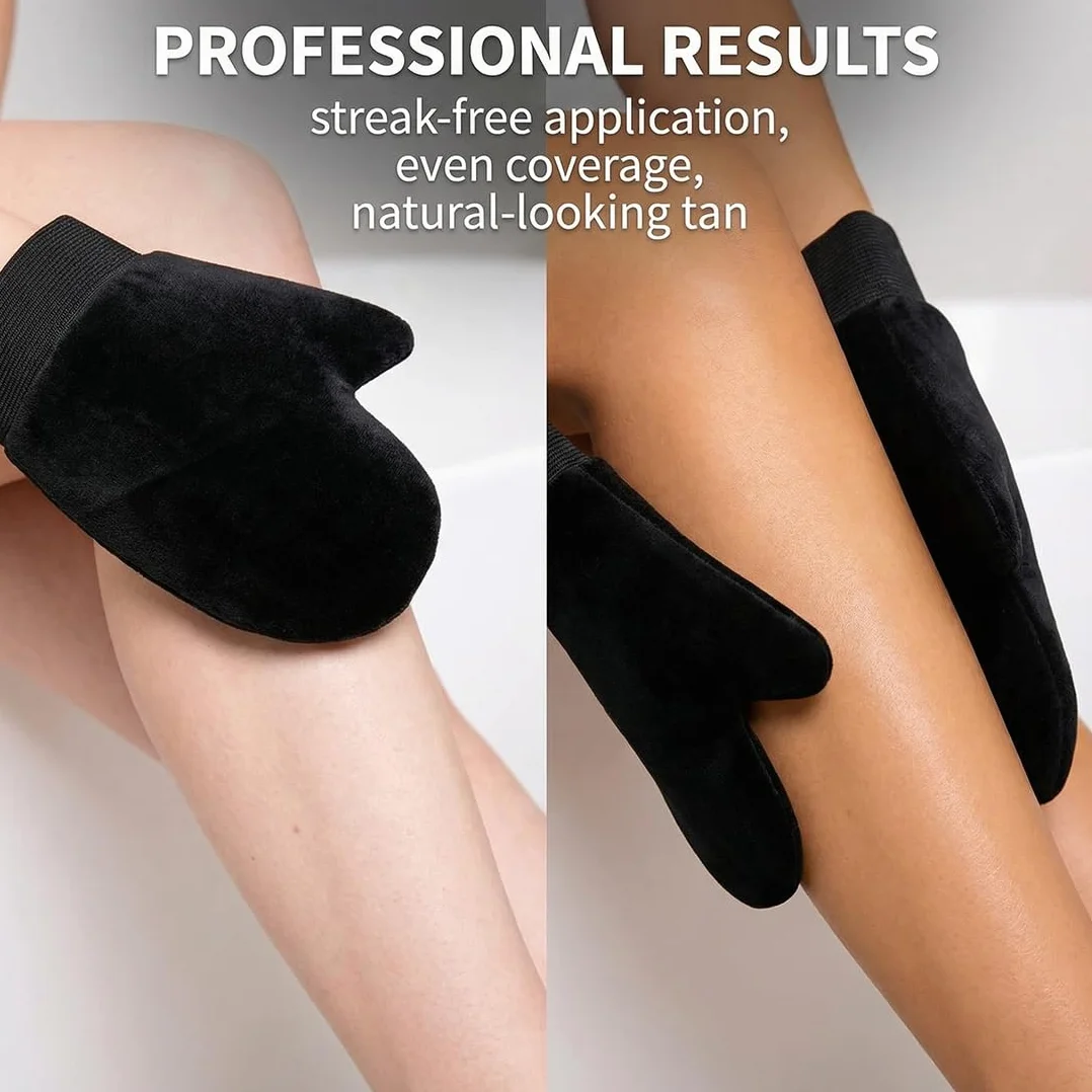 Set 2 Pezzi: Guanti Autoabbronzanti, Applicatore per Schiena, Applicatore Viso, Guanti Esfolianti, Guanti per Crema Solare (Nero)