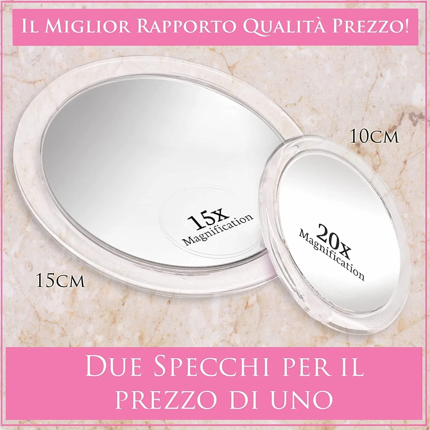 Specchio Ingranditore 15X e 20X con Ventosa 15cm 10cm Trucco