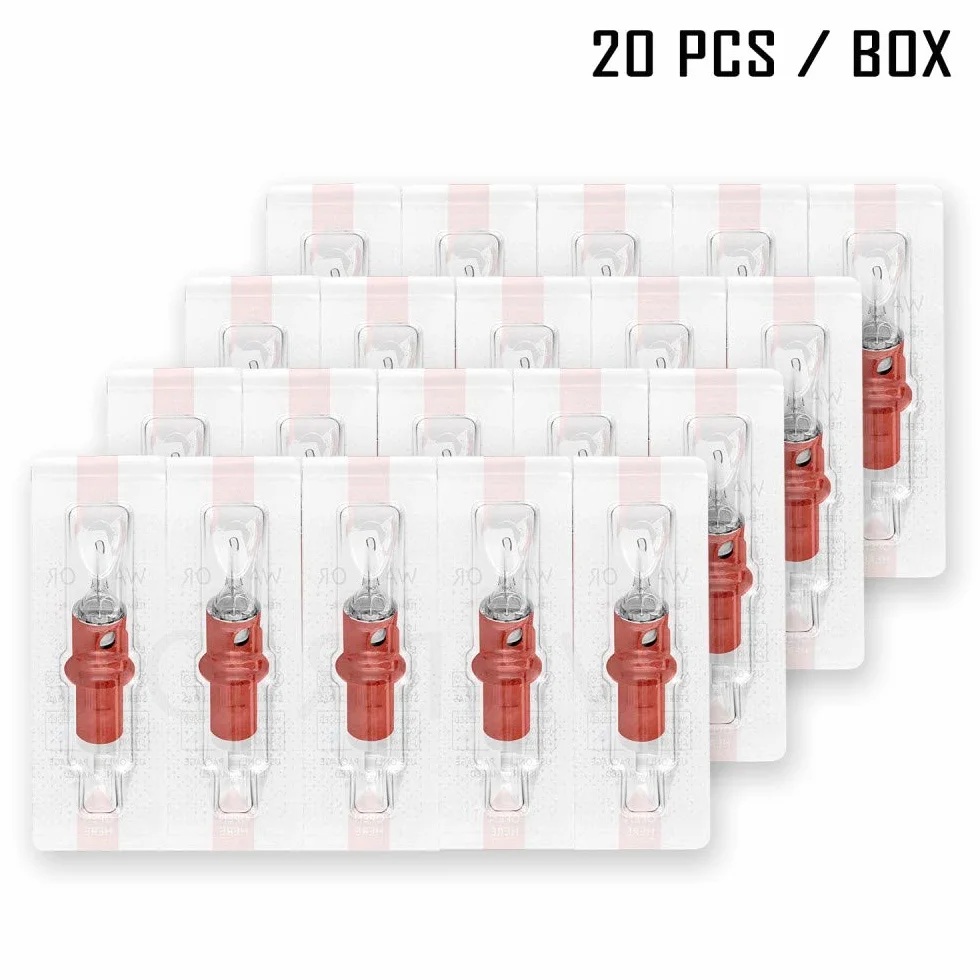 WARRIOR Red Cartucce Aghi per Tatuaggi Professionale Sterilizzate con Eo Gas Tattoo Needle Cartridge Round Liner 20 pezzi in Acciaio Chirurgico Usa e Getta Trucco Permanente Sopracciglio (RED-0803RL)