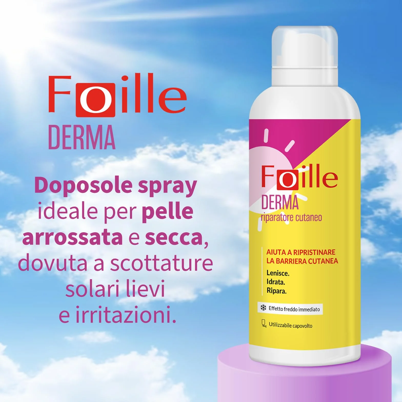 Foille Derma Spray Doposole Lenitivo con Aloe Vera, Pantenolo e Acido Ialuronico, Idratante, 150 ml