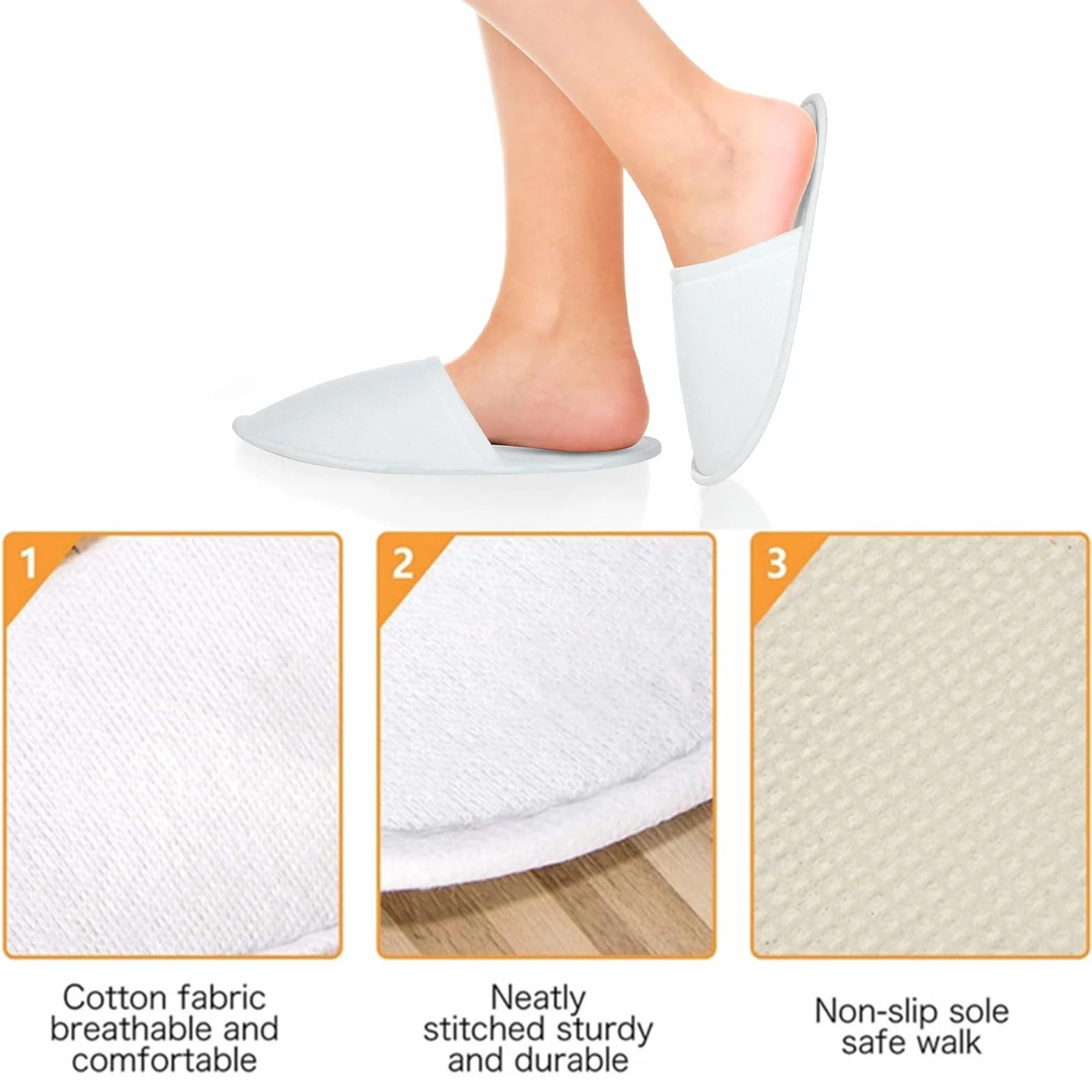 Pantofole Hotel, Pantofole Chiuse Hotel, 3 Paia Pantofole Usa E Getta Ospiti Antiscivolo, Pantofole d'albergo, Ciabatte Monouso Ospiti, Pantofole SPA, Ciabatte Sposa Bianco(Taglia Eu 37-43, Bianco)