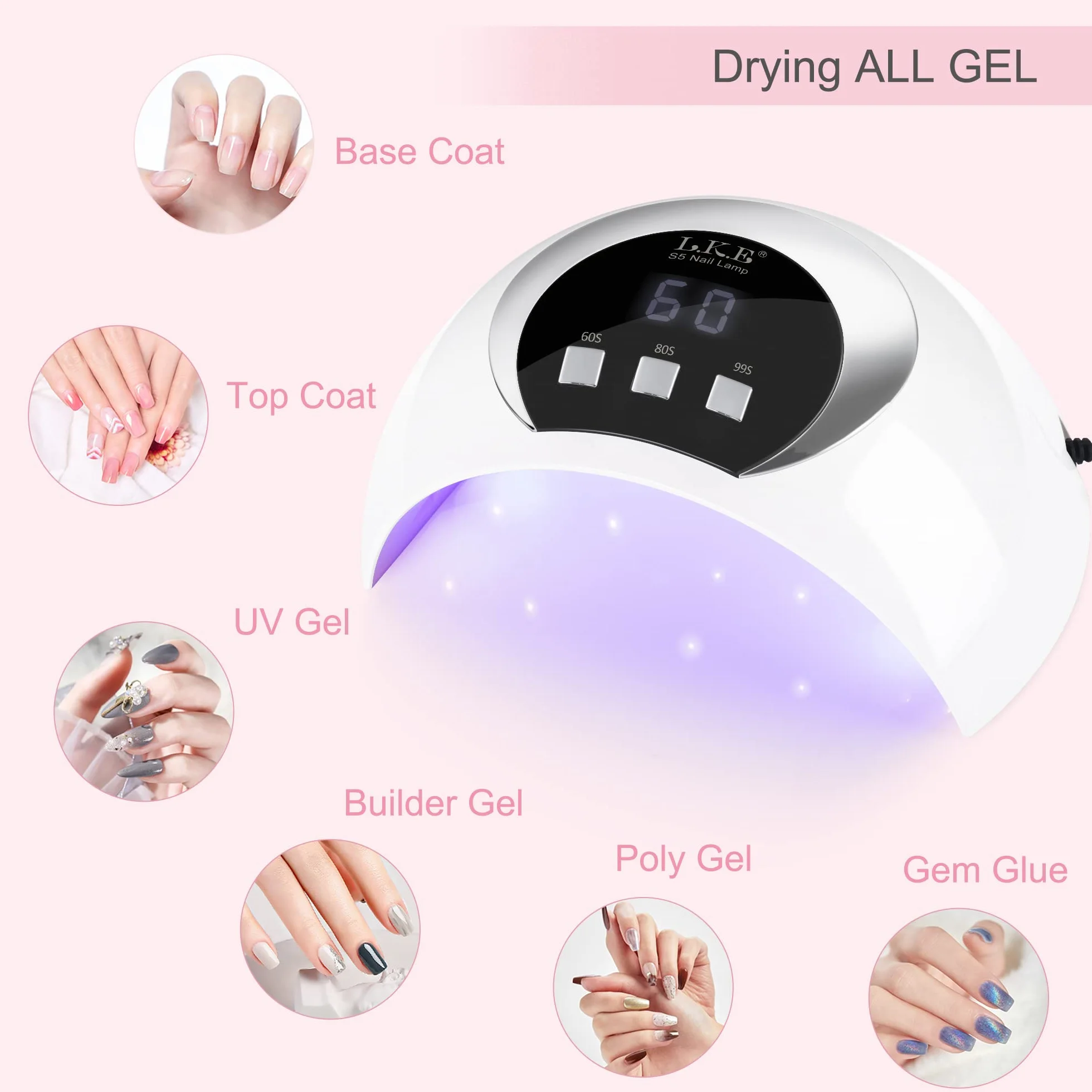 LKE Lampada UV LED Unghie 54W Sensore Avvio Automatico 3 Modalità Timer Display LCD
