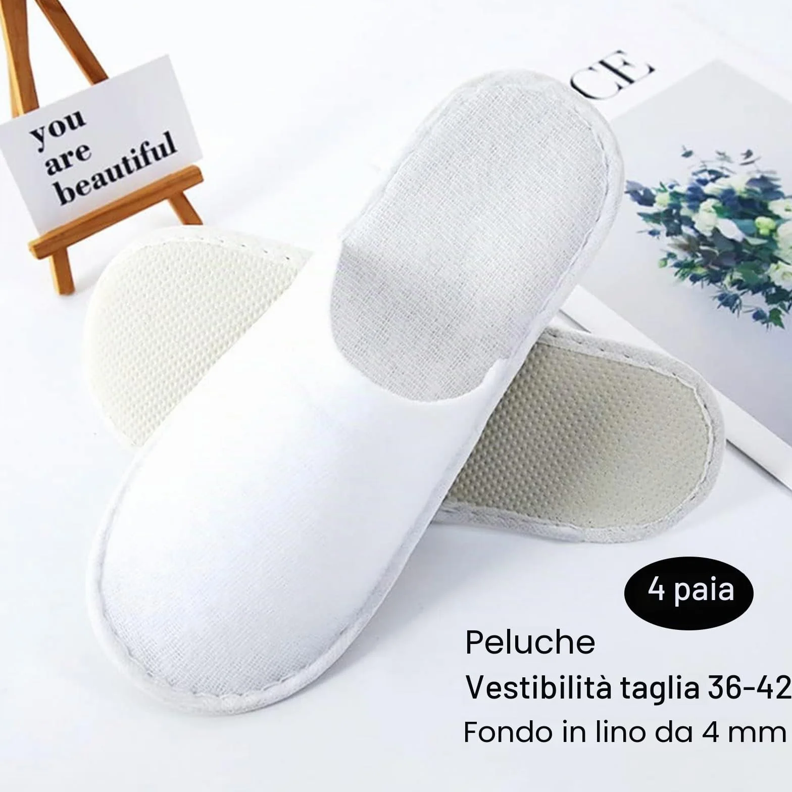 Bavooty Ciabatte Ospiti,Ciabatte da Viaggio,Pantofole Chiuse,Pantofole Ospiti,Monouso,Antiscivolo,Misura Universale,4 Paia